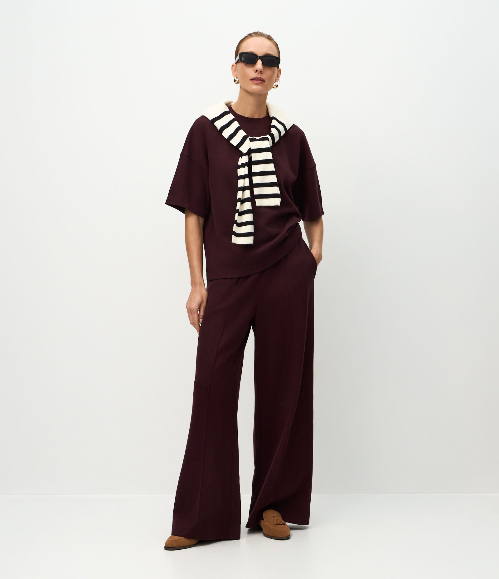 Calça Wide Leg em Moletom Sem Felpa Vermelho 1