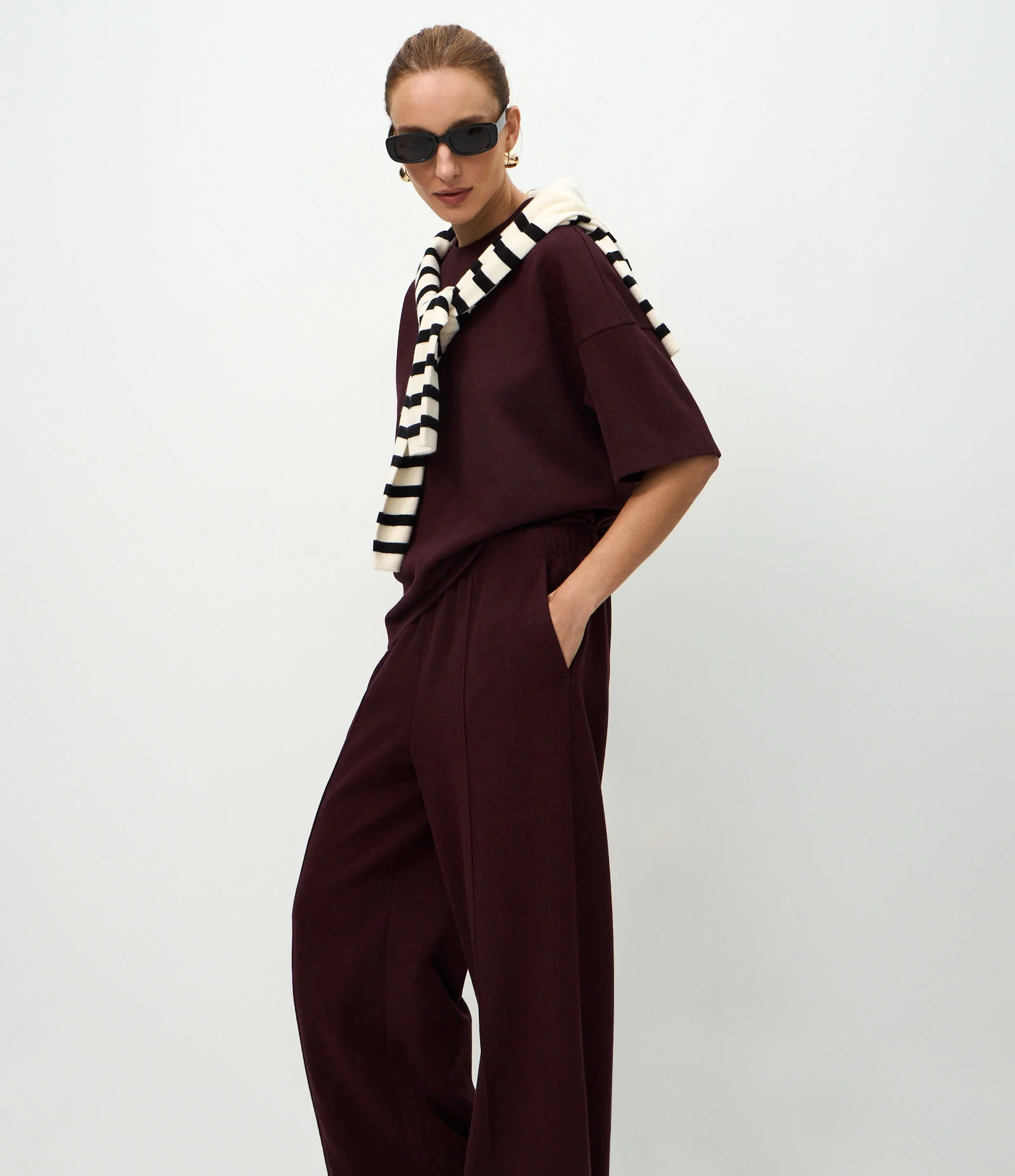 Calça Wide Leg em Moletom Sem Felpa Vermelho 2