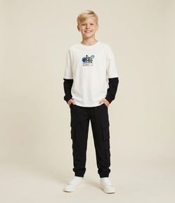 Calça Infantil em Microfibra com Bolsos e Velcro - Tam 5 a 14 Anos