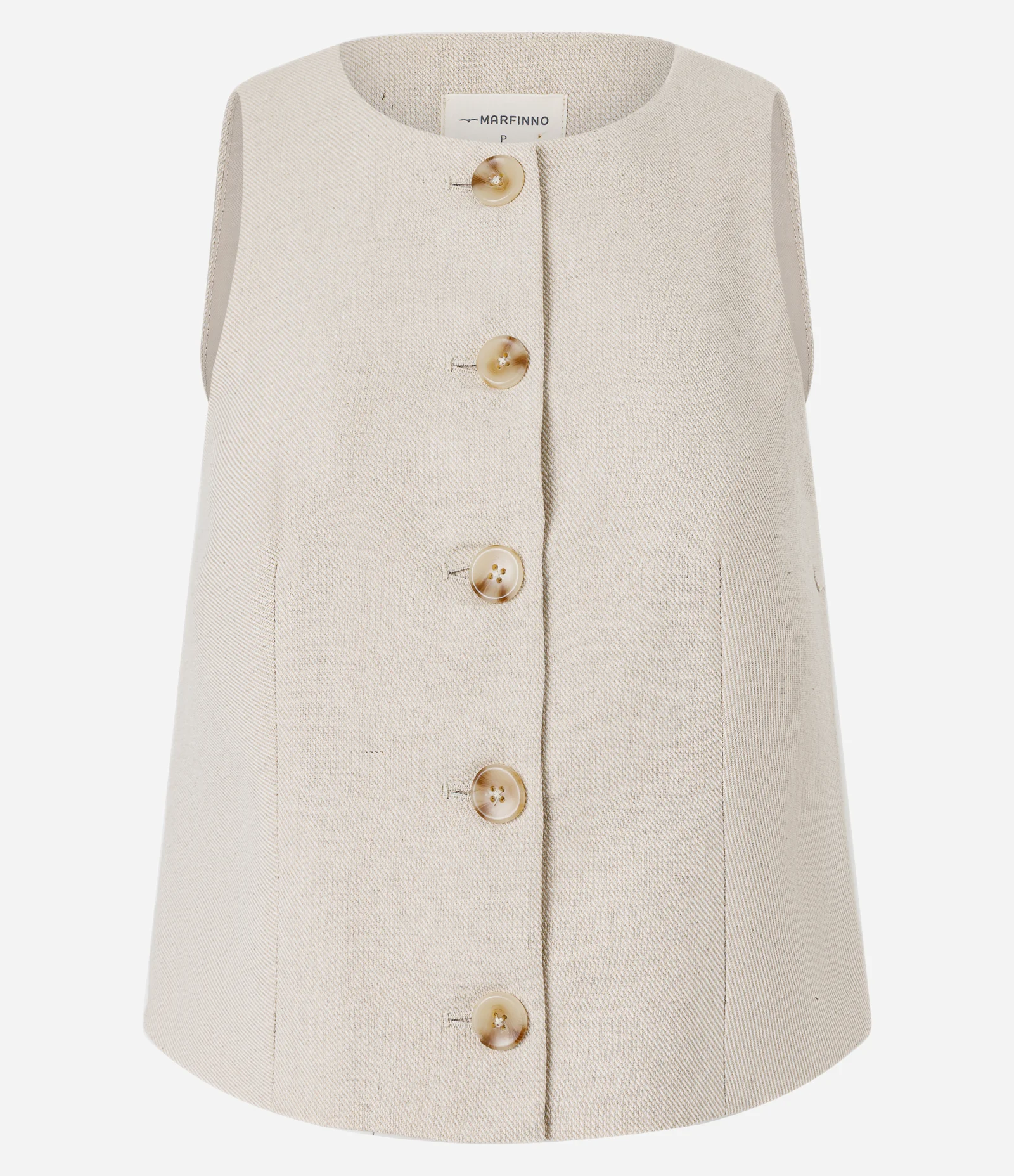 Colete com Linho e Abotoamento Frontal Bege 5