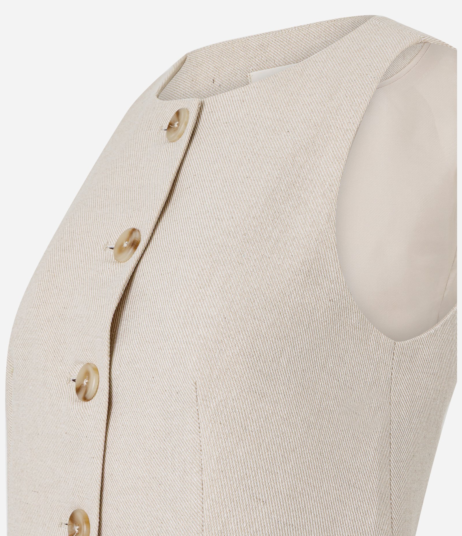 Colete com Linho e Abotoamento Frontal Bege 6