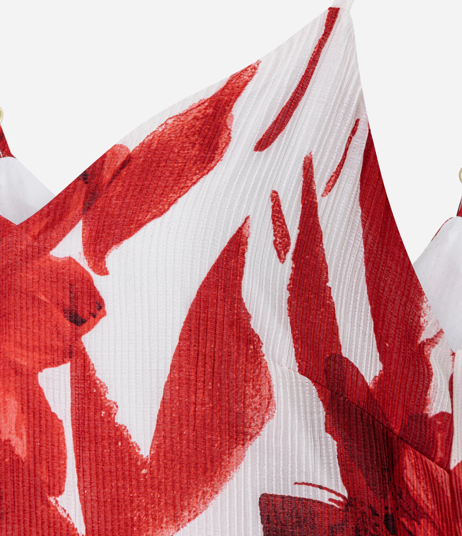 Vestido Evasê Longo em Viscose com Estampa Floral Vermelho/Branco 2