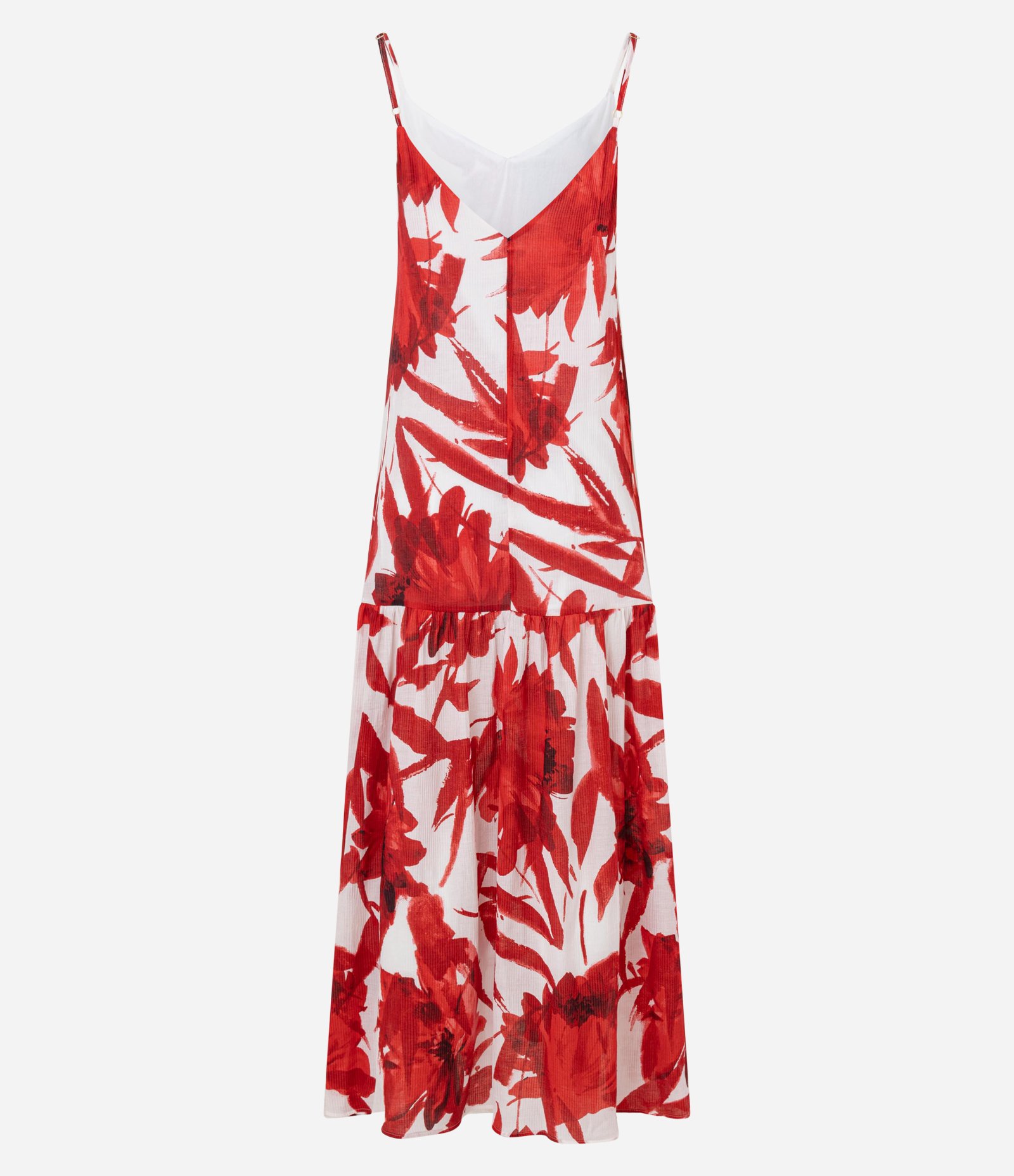 Vestido Evasê Longo em Viscose com Estampa Floral Vermelho/Branco 3