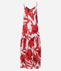Vestido Evasê Longo em Viscose com Estampa Floral