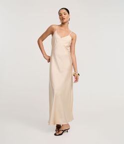 Vestido Acetinado de Alça com Recorte no Busto