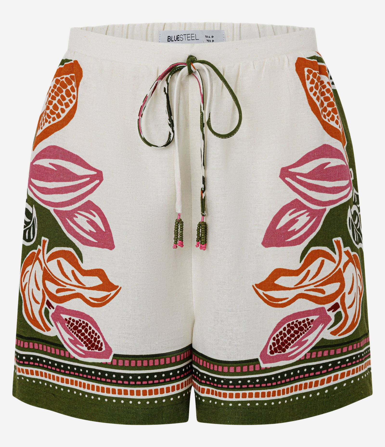 Short Evasê em Viscolinho com Estampa Tropical e Amarração Off White 3