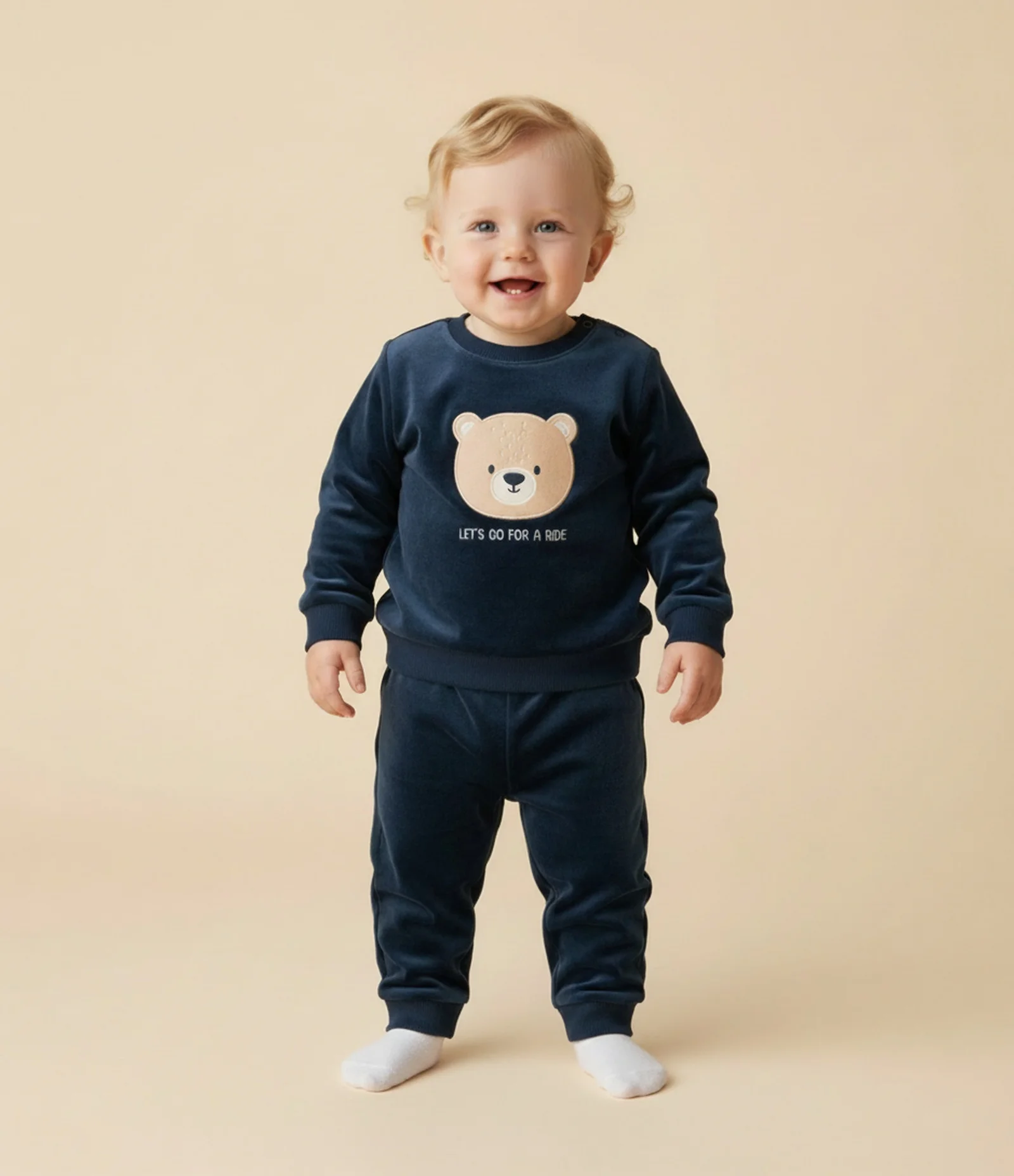 Conjunto Infantil em Plush com Bordado de Urso – Tam 0 a 18 Meses Azul Marinho 1