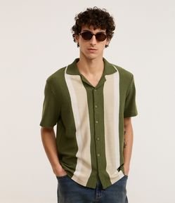 Camisa Regular em Tricô Leve com Listras Contrastantes