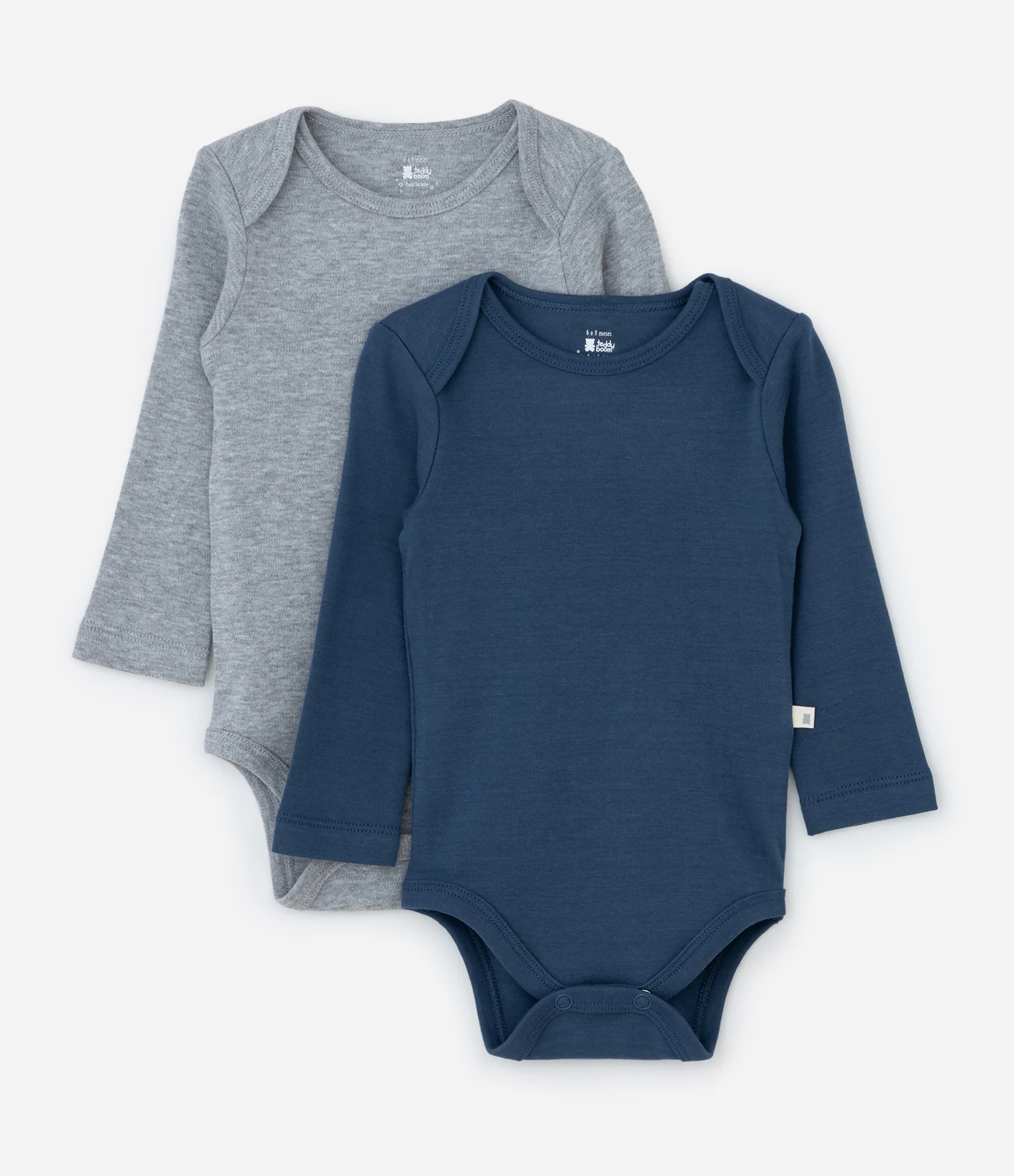 Kit 02 Bodies Infantis em Suedine com Gola Americana – Tam RN a 18 Meses Azul Marinho/Cinza 1