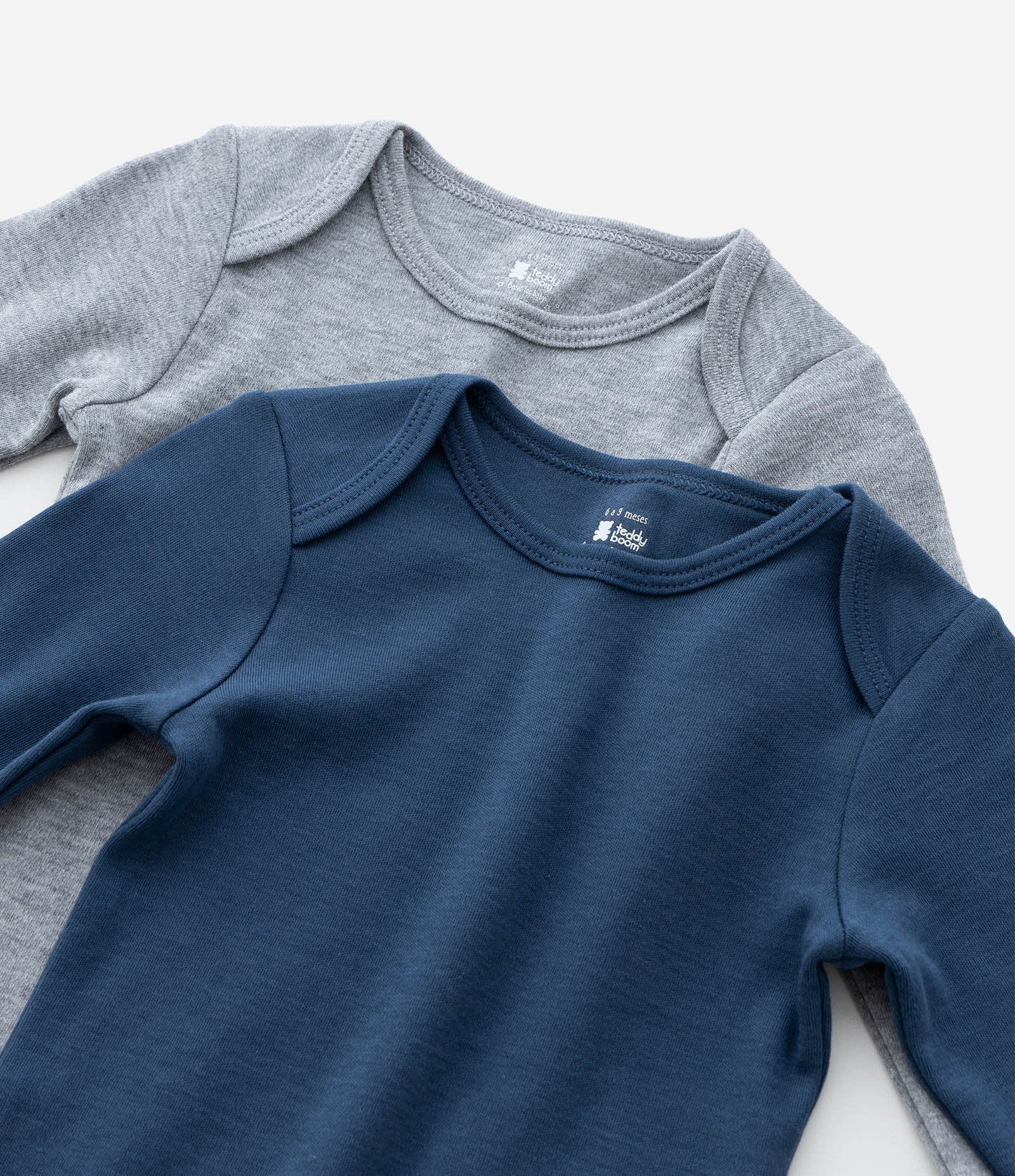 Kit 02 Bodies Infantis em Suedine com Gola Americana – Tam RN a 18 Meses Azul Marinho/Cinza 6