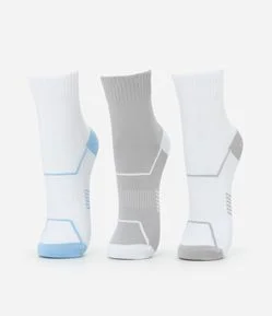Kit 03 Meias Cano Médio Esportivas em Poliamida com Estampa Geométrica
