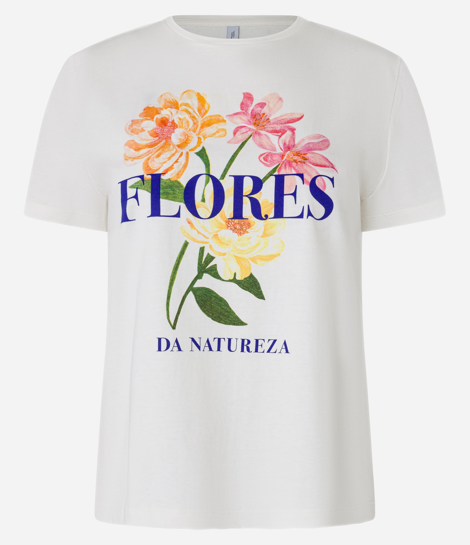 Camiseta T-Shirt em Algodão com Estampa Floral e Lettering Flores da Natureza Branco 4