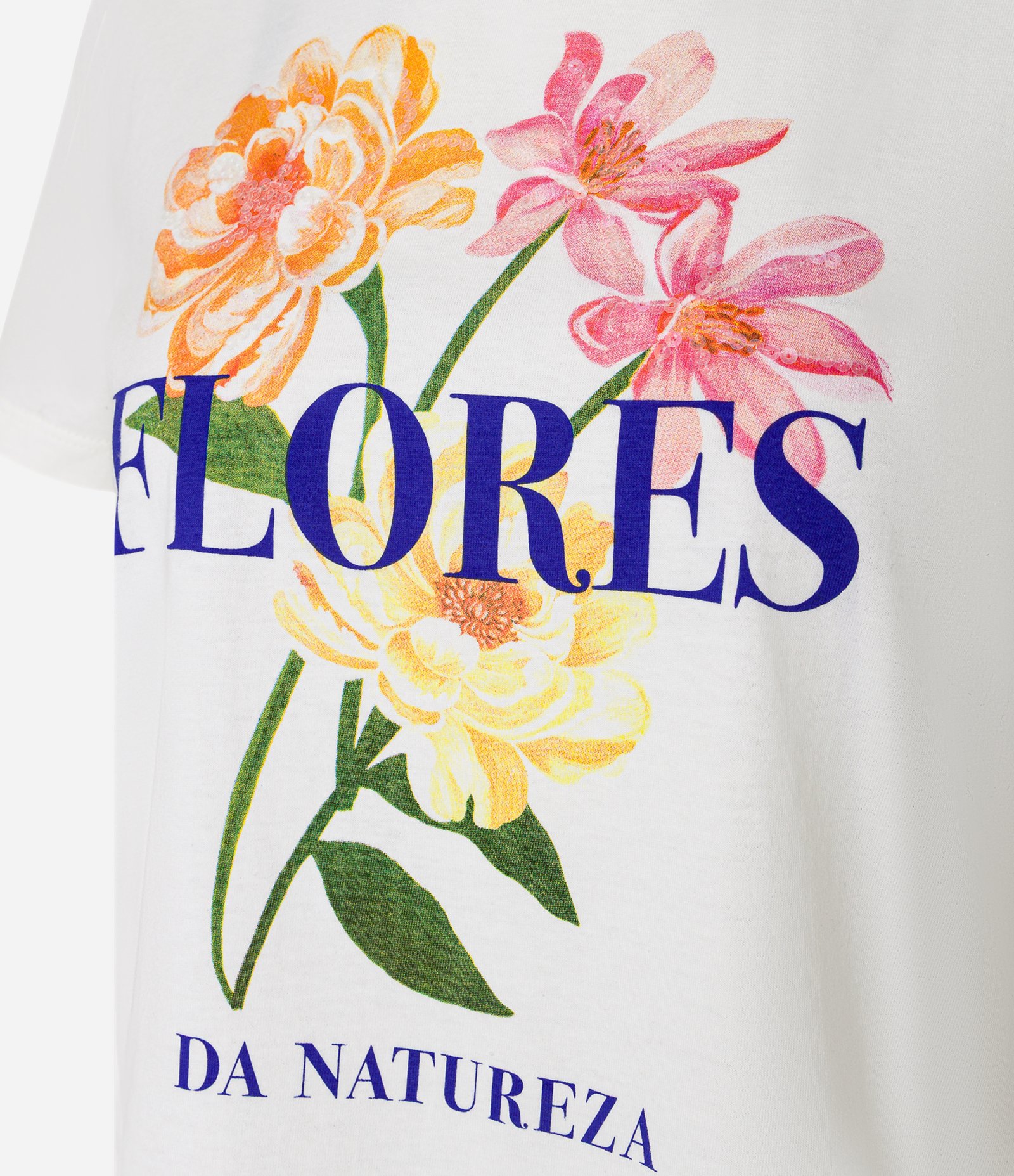 Camiseta T-Shirt em Algodão com Estampa Floral e Lettering Flores da Natureza Branco 5
