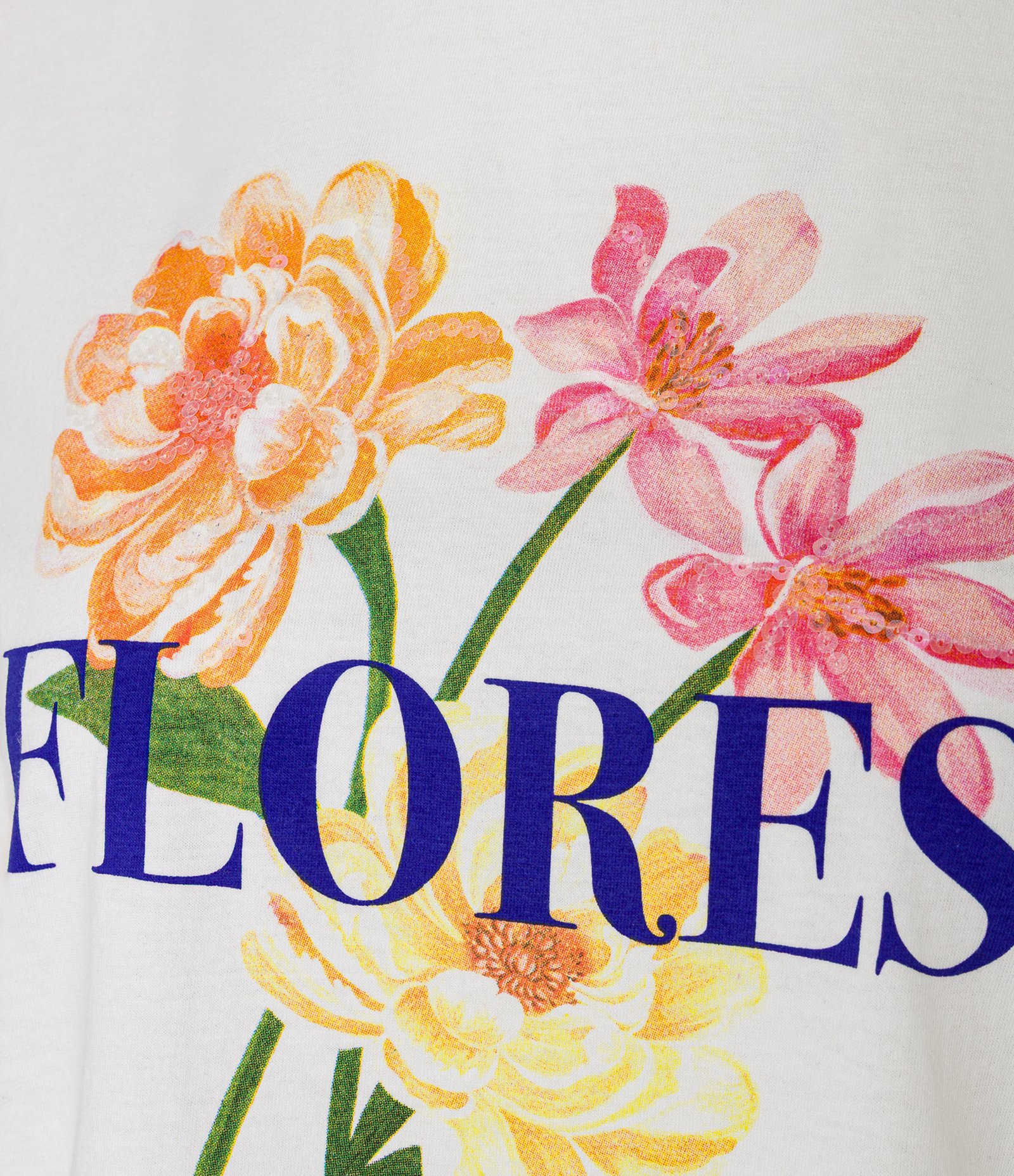 Camiseta T-Shirt em Algodão com Estampa Floral e Lettering Flores da Natureza Branco 6