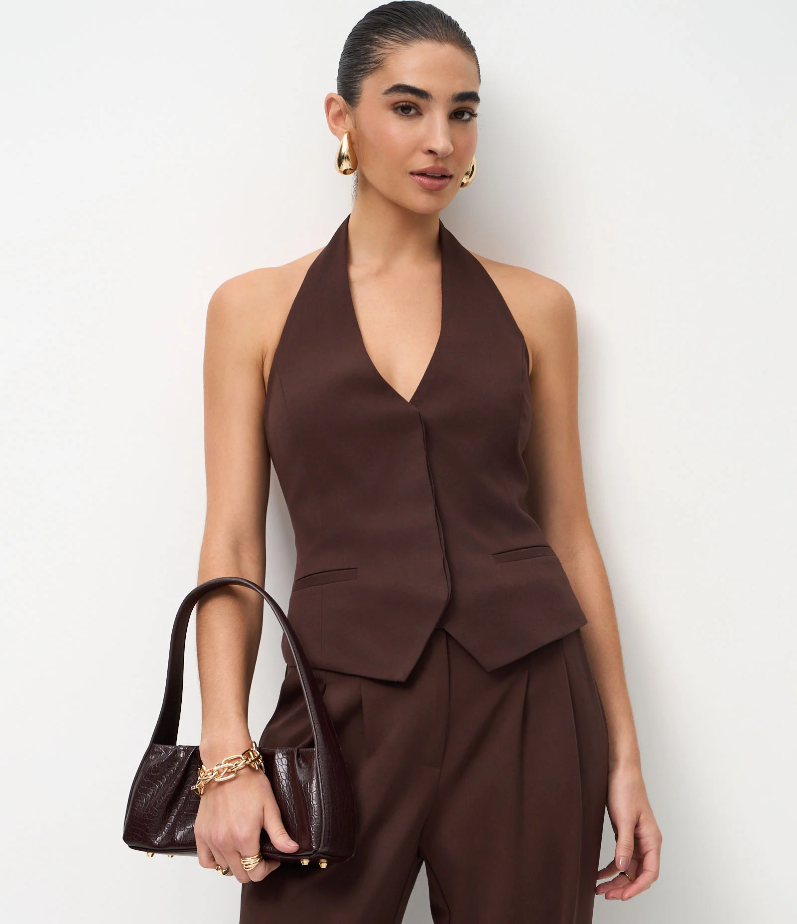 Colete Alfaiatado com Frente Única Marrom 1