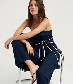 Macacão em Viscolinho com Viés Contrastante na Amarração