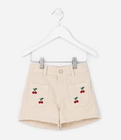 Short Infantil em Sarja com Estampa de Cerejas - Tam1 a 6 Anos