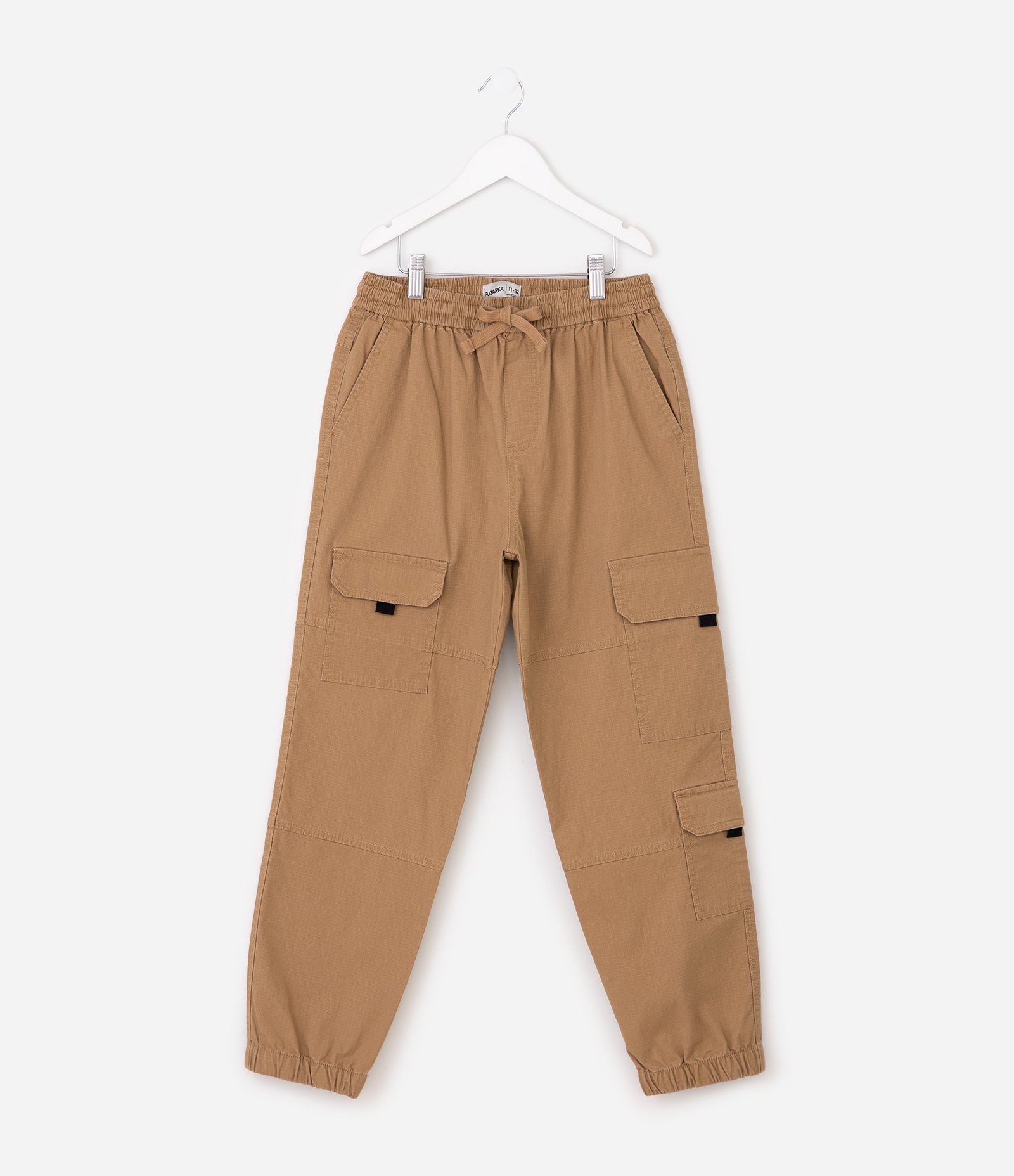 Calça Slim Infantil em Sarja RipStop com Bolsos Cargo - Tam 5 a 14 Marrom 1