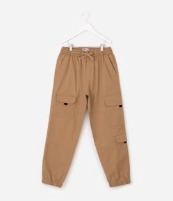 Calça Slim Infantil em Sarja RipStop com Bolsos Cargo - Tam 5 a 14