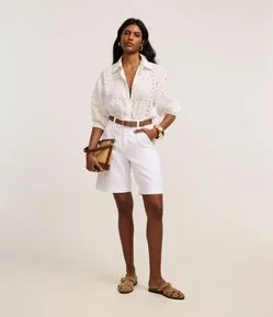 Bermuda Cintura Alta em Sarja com Cós Alfaiatado