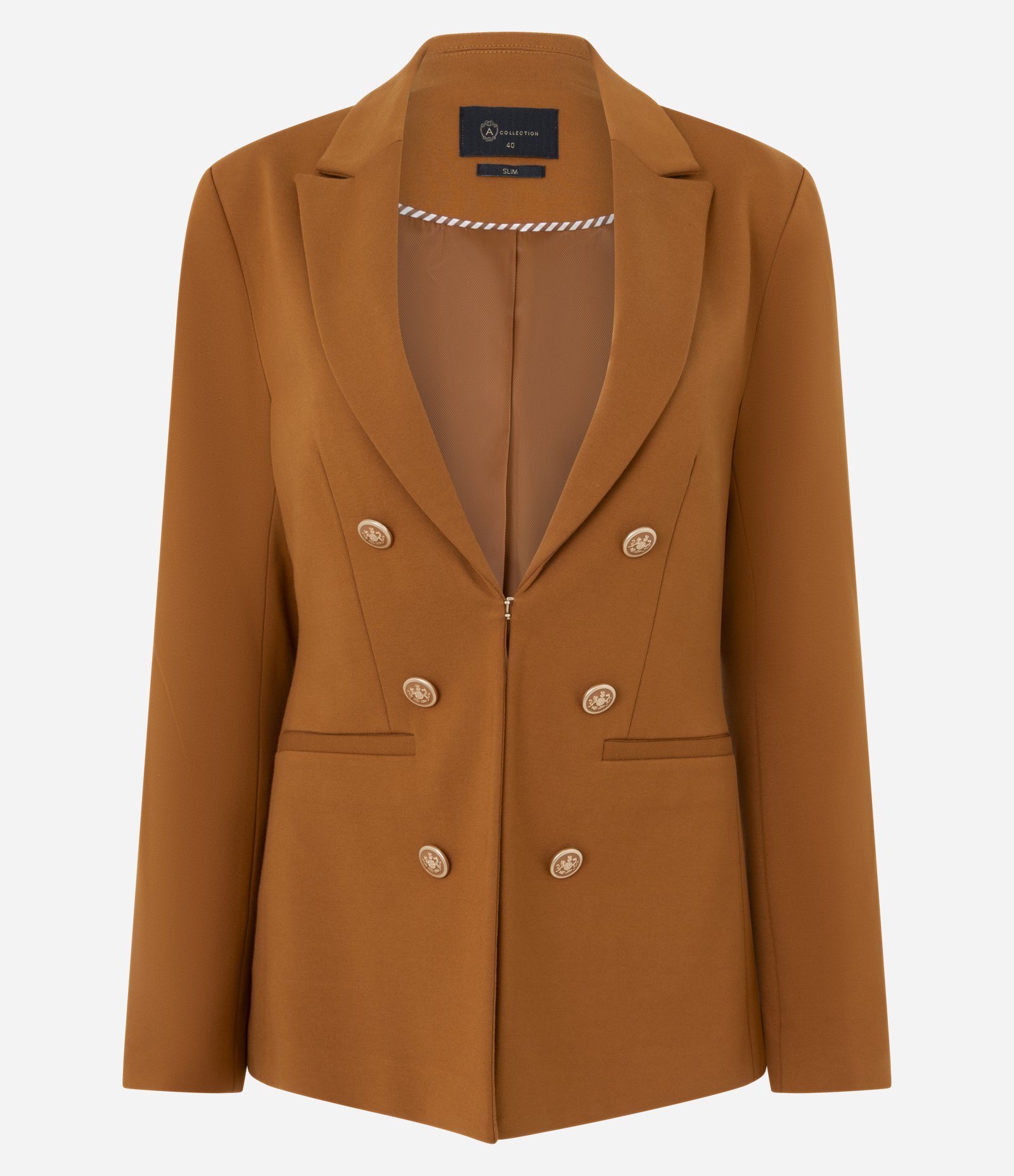 Blazer Alfaiatado em Ponto Roma com Botões Brasão Marrom 5