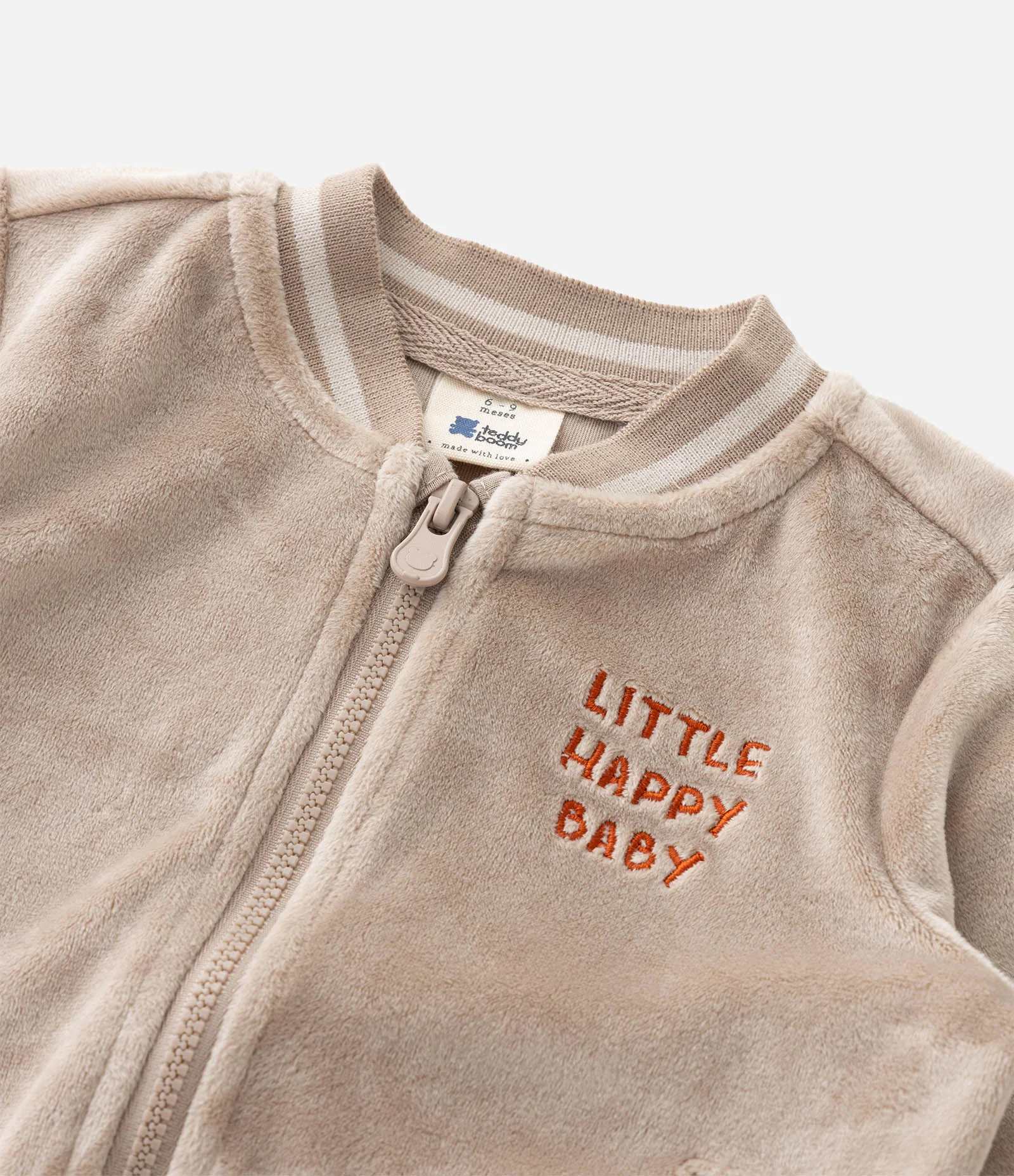 Conjunto Infantil em Plush com Jaqueta Bordada e Calça – Tam 0 a 18 Meses Bege 12