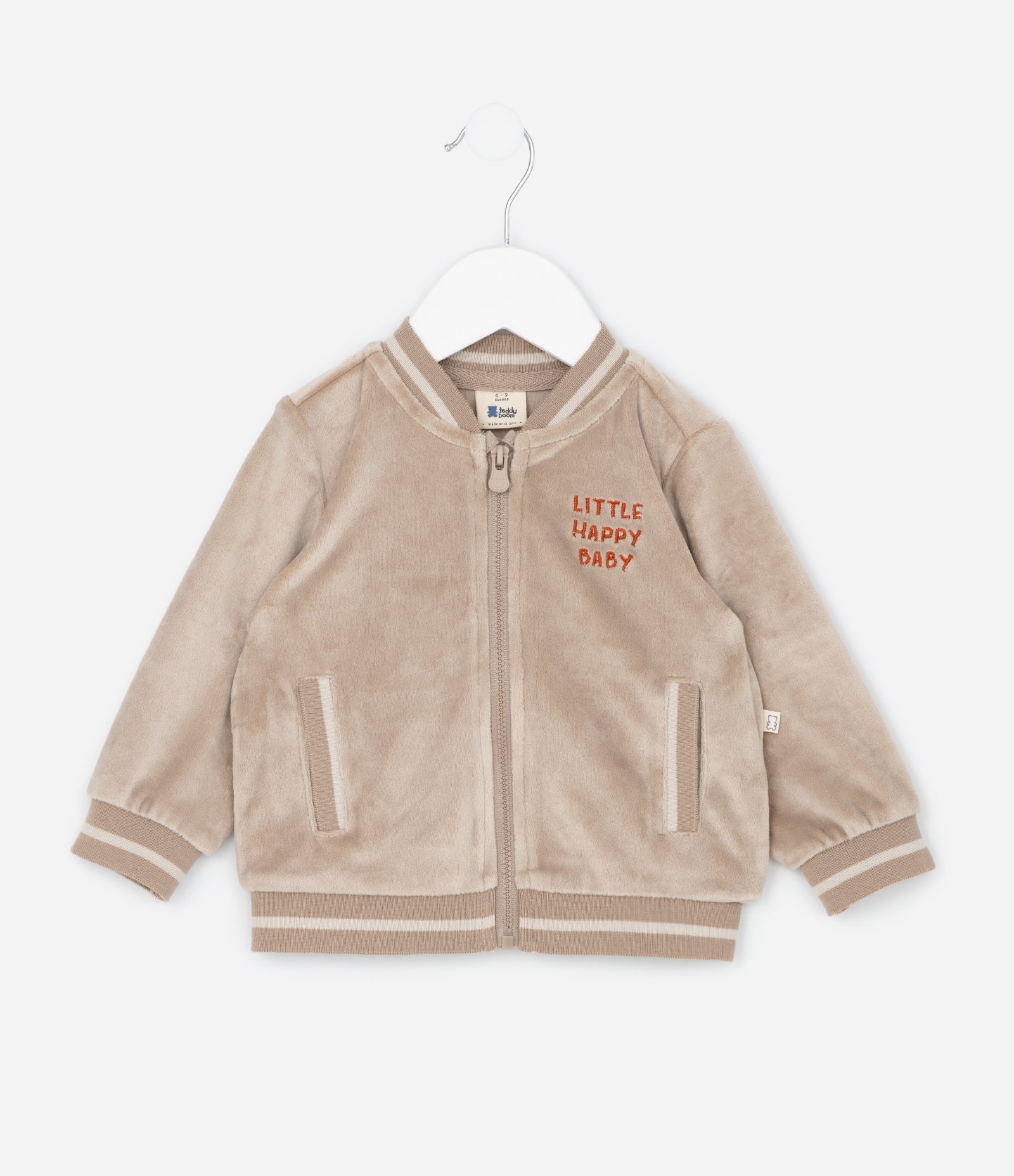 Conjunto Infantil em Plush com Jaqueta Bordada e Calça – Tam 0 a 18 Meses Bege 3