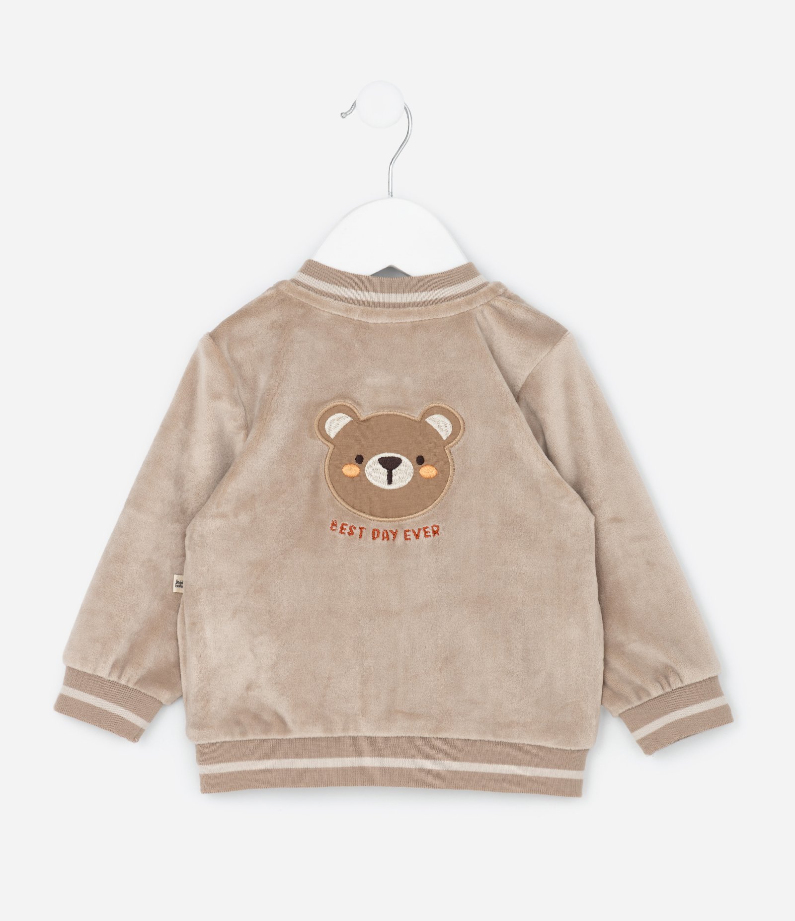 Conjunto Infantil em Plush com Jaqueta Bordada e Calça – Tam 0 a 18 Meses Bege 4