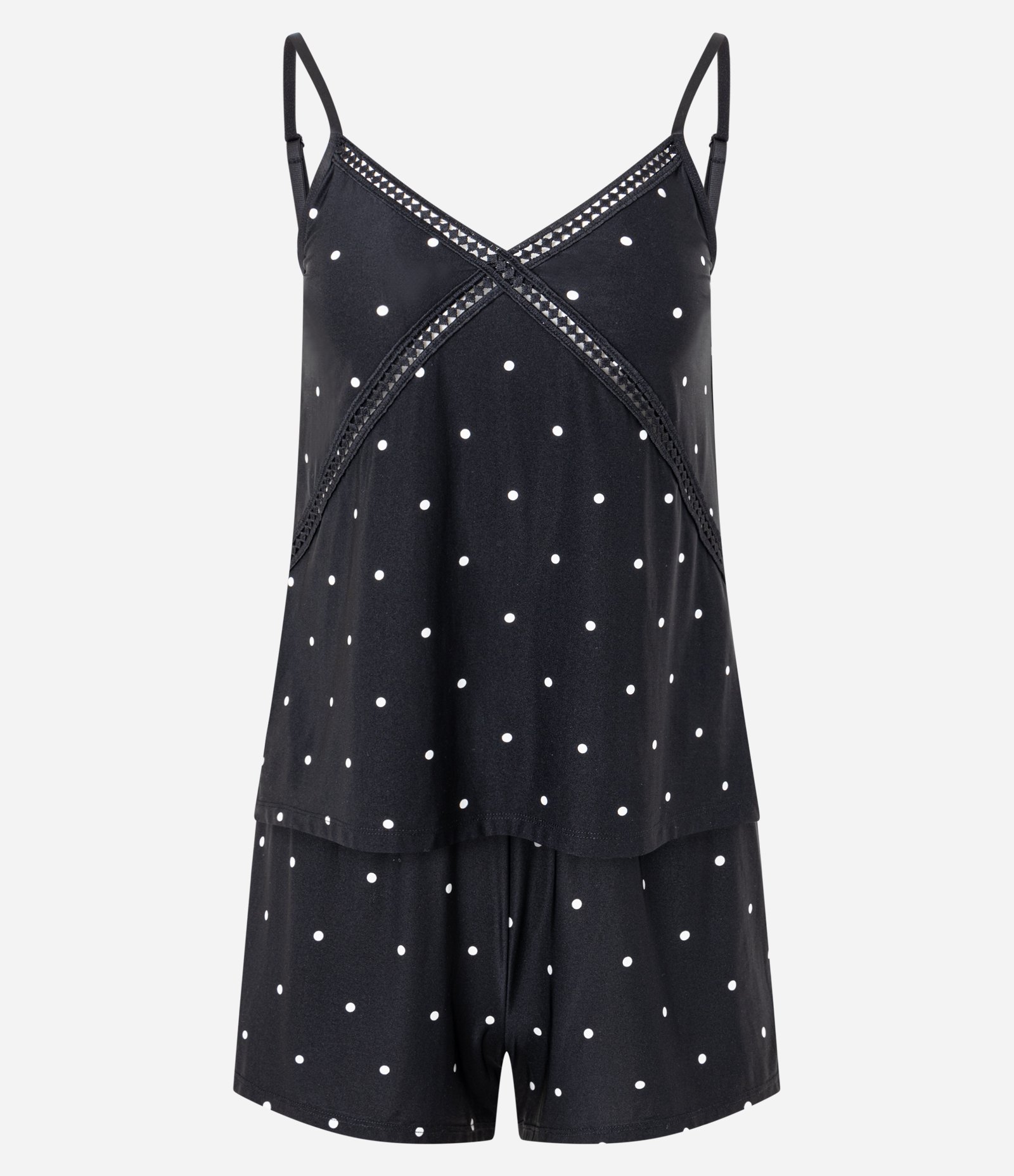 Pijama Short Doll em Microfibra com Alcinha e Estampa Poa Anthracite 1