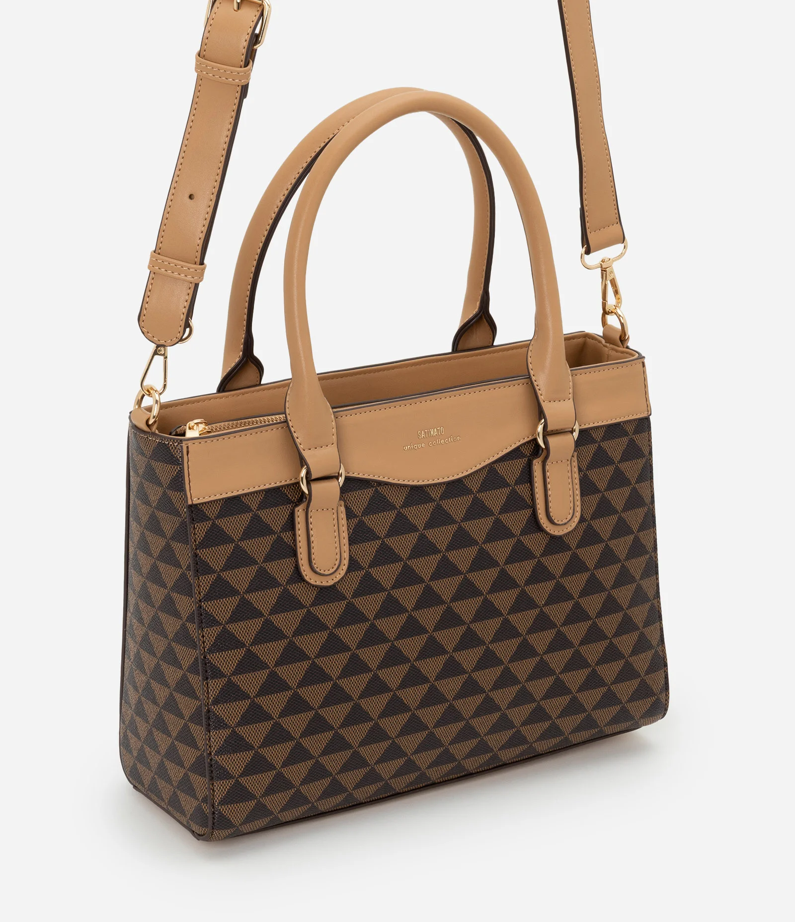 Bolsa Média com Alça Removível e Estampa Geométrica Marrom 2