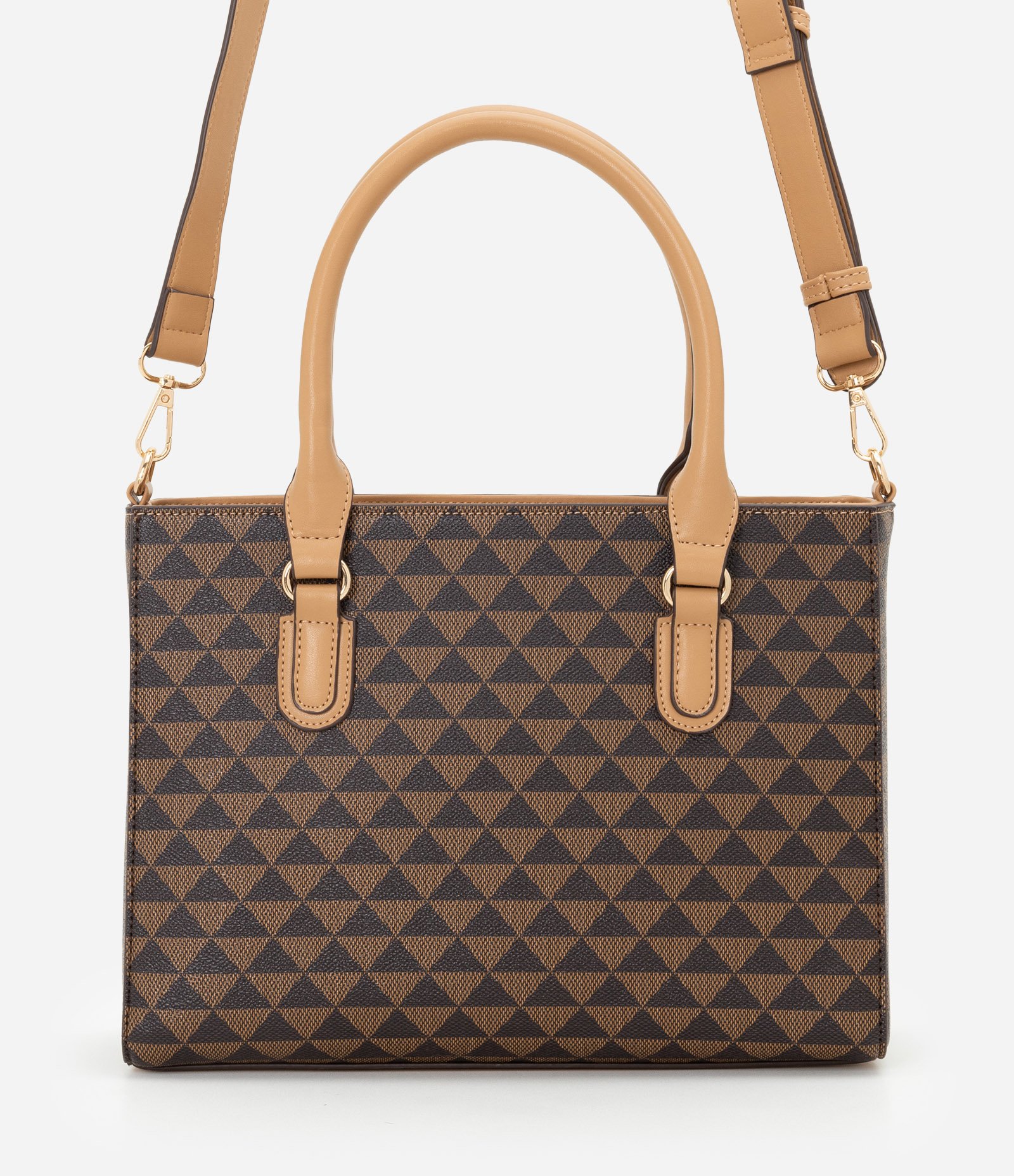 Bolsa Média com Alça Removível e Estampa Geométrica Marrom 4