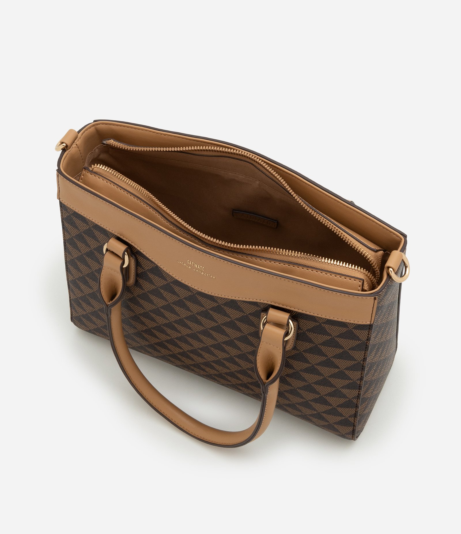 Bolsa Média com Alça Removível e Estampa Geométrica Marrom 5