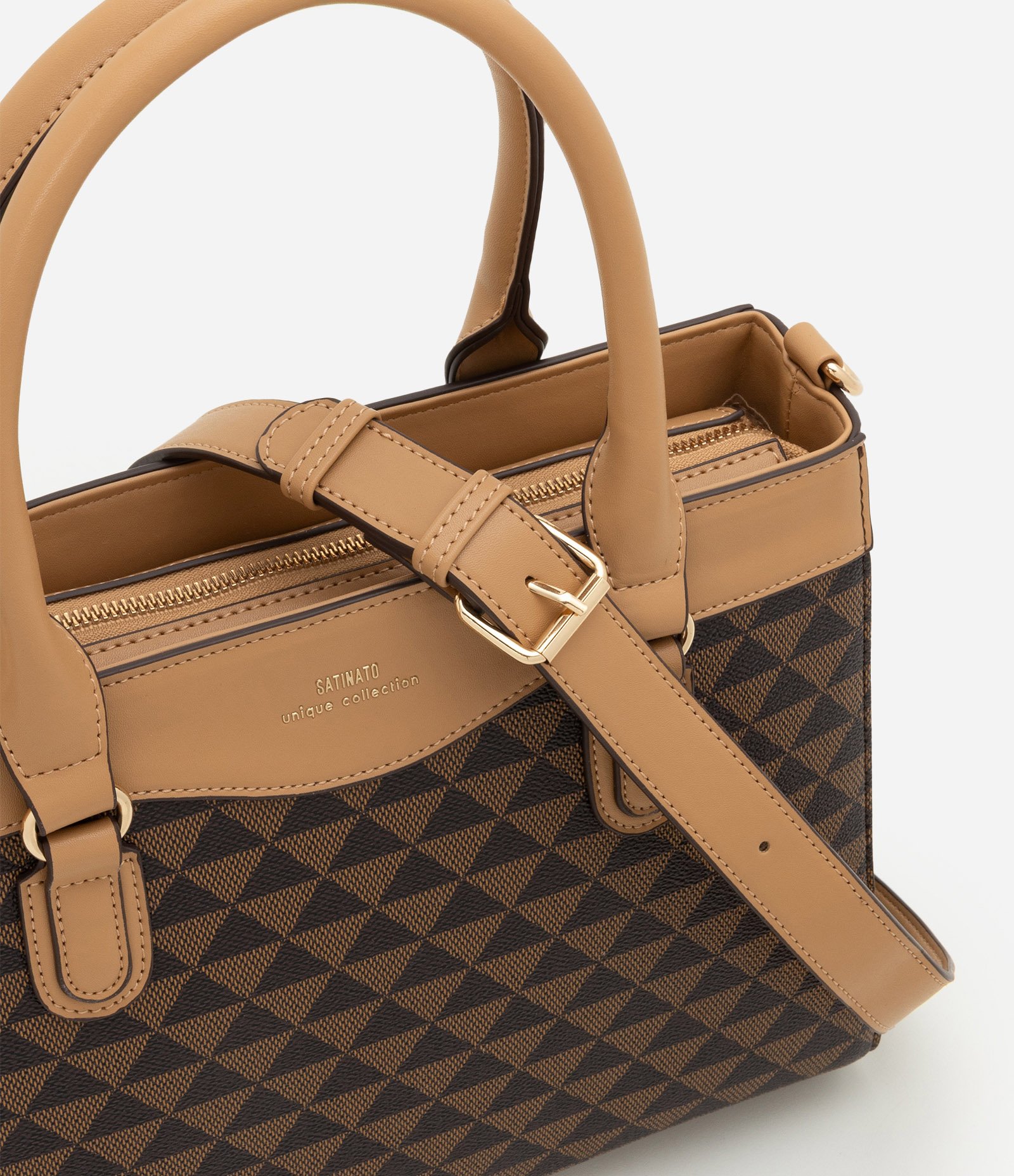 Bolsa Média com Alça Removível e Estampa Geométrica Marrom 6