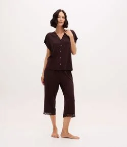 Pijama Capri Peach Touch com Renda Aplicada