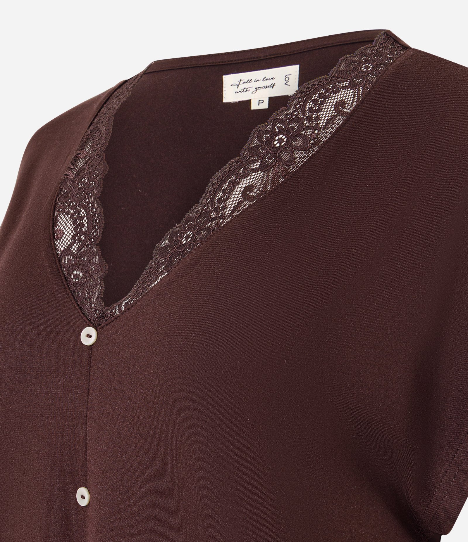 Pijama Capri Peach Touch com Renda Aplicada Marrom 5