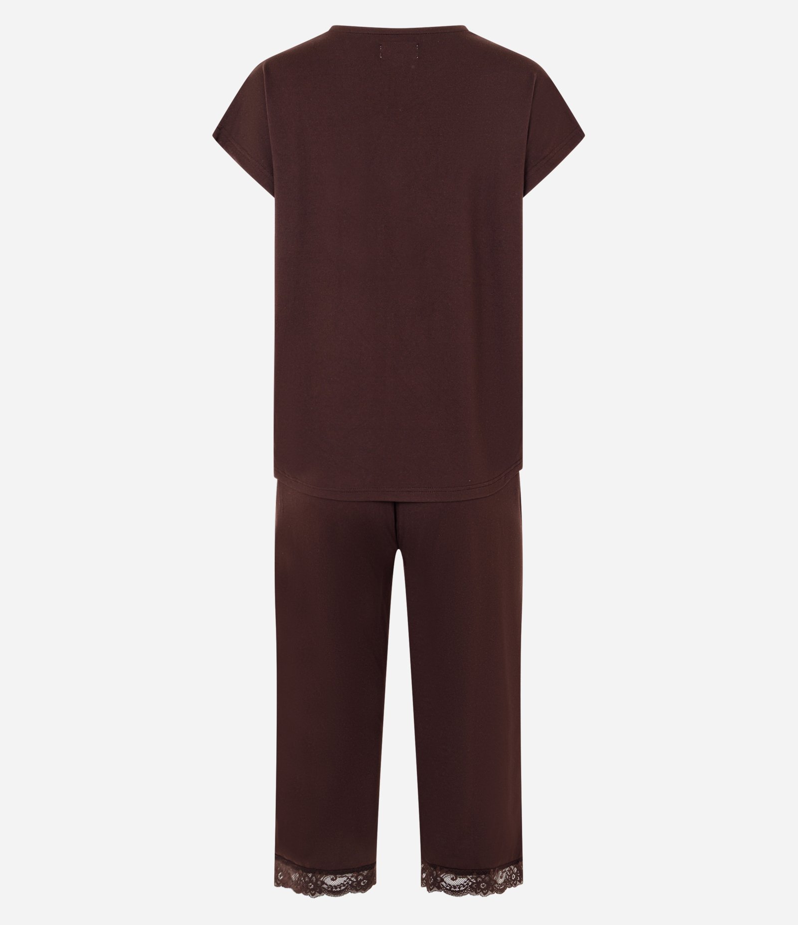 Pijama Capri Peach Touch com Renda Aplicada Marrom 6