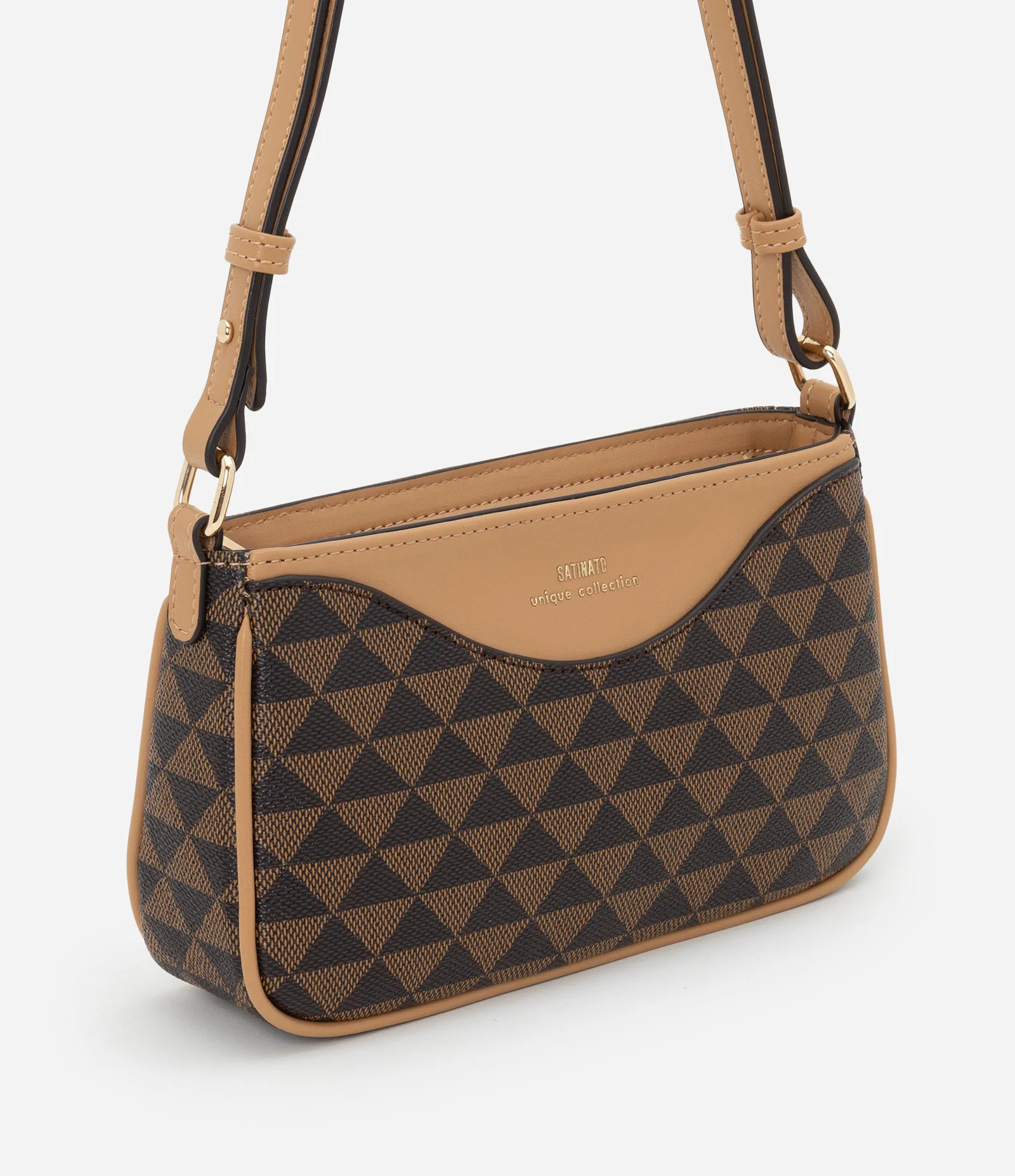 Bolsa Baguete Pequena com Estampa Geométrica Marrom 2