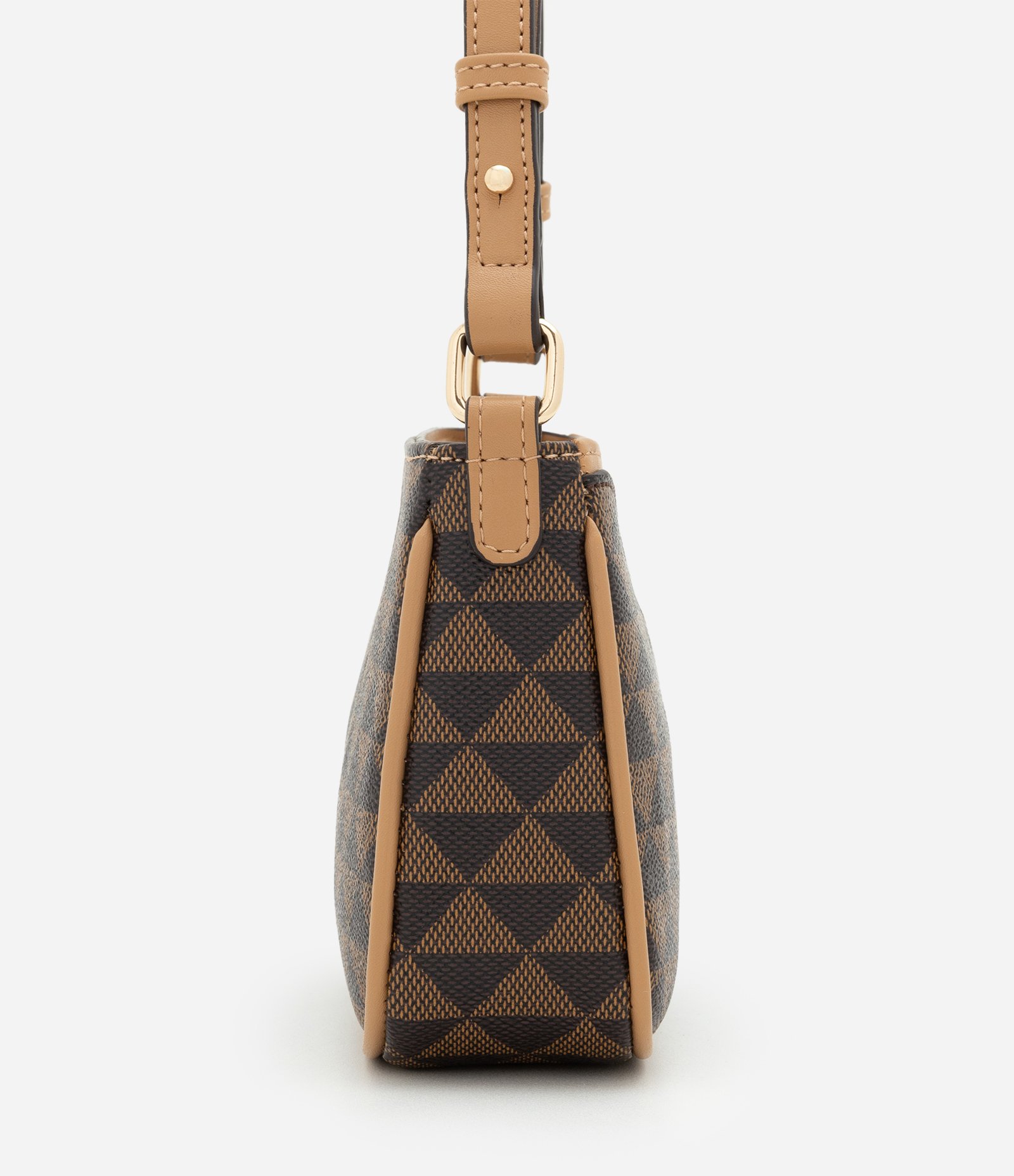 Bolsa Baguete Pequena com Estampa Geométrica Marrom 3