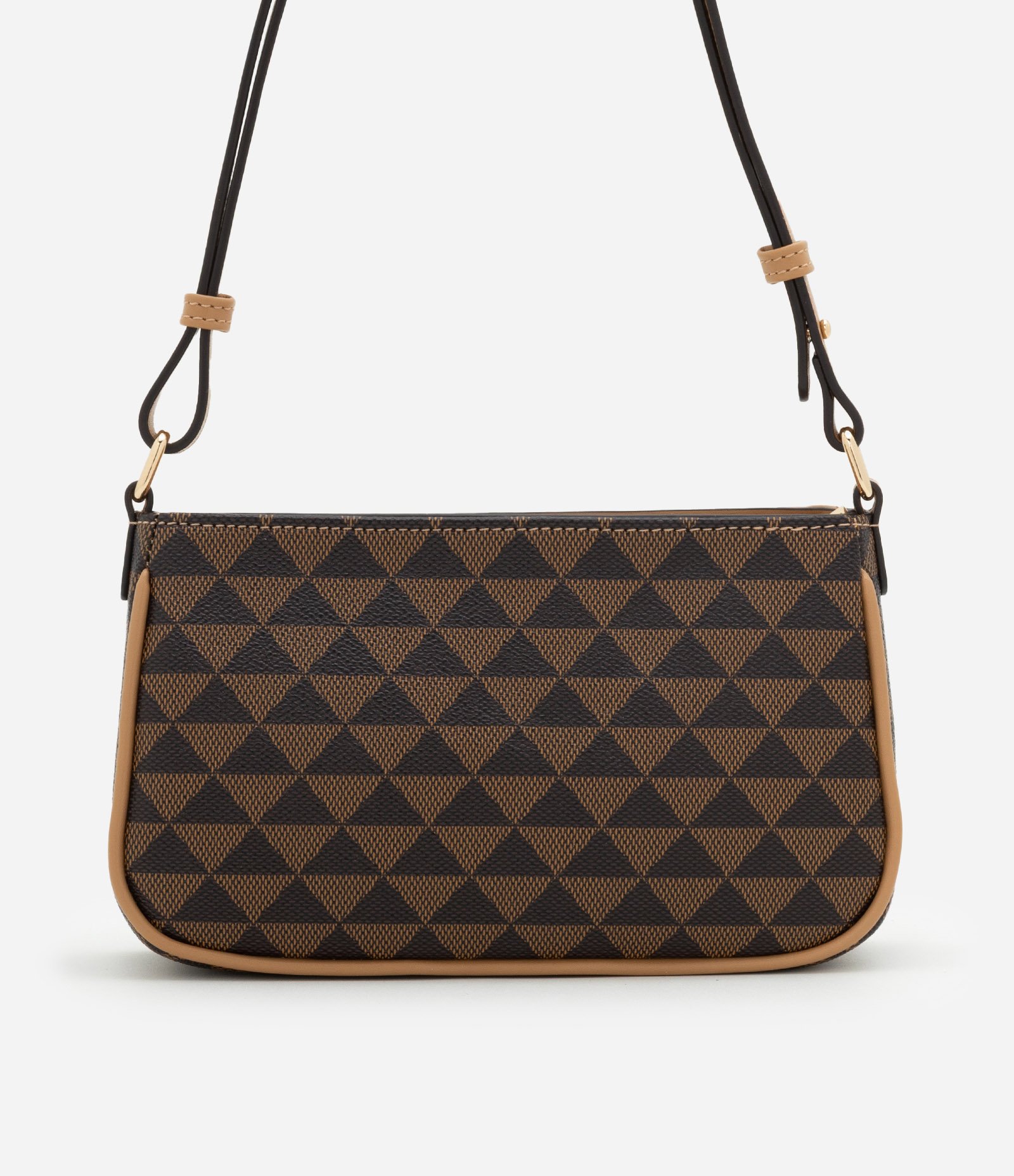 Bolsa Baguete Pequena com Estampa Geométrica Marrom 4