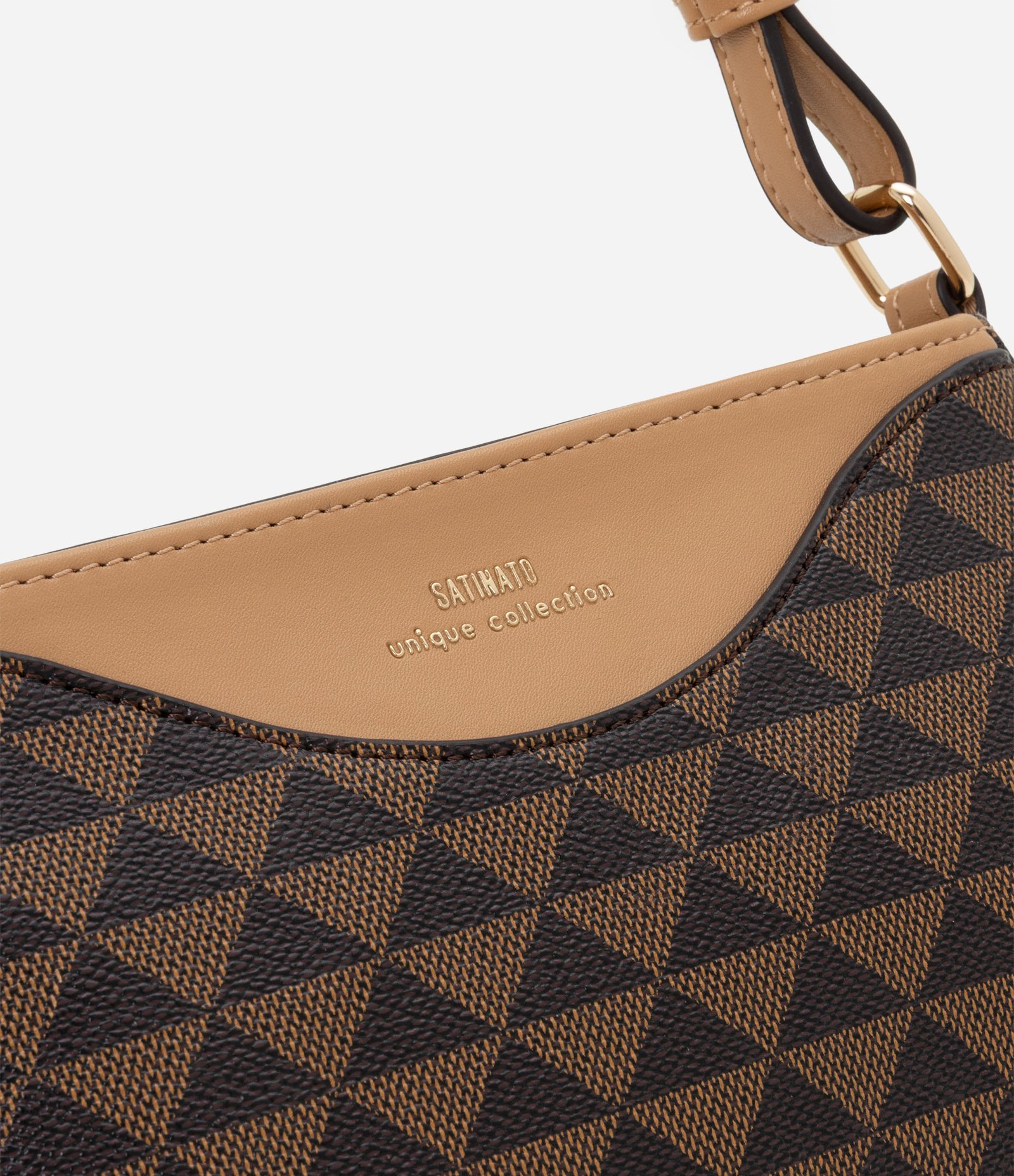 Bolsa Baguete Pequena com Estampa Geométrica Marrom 5