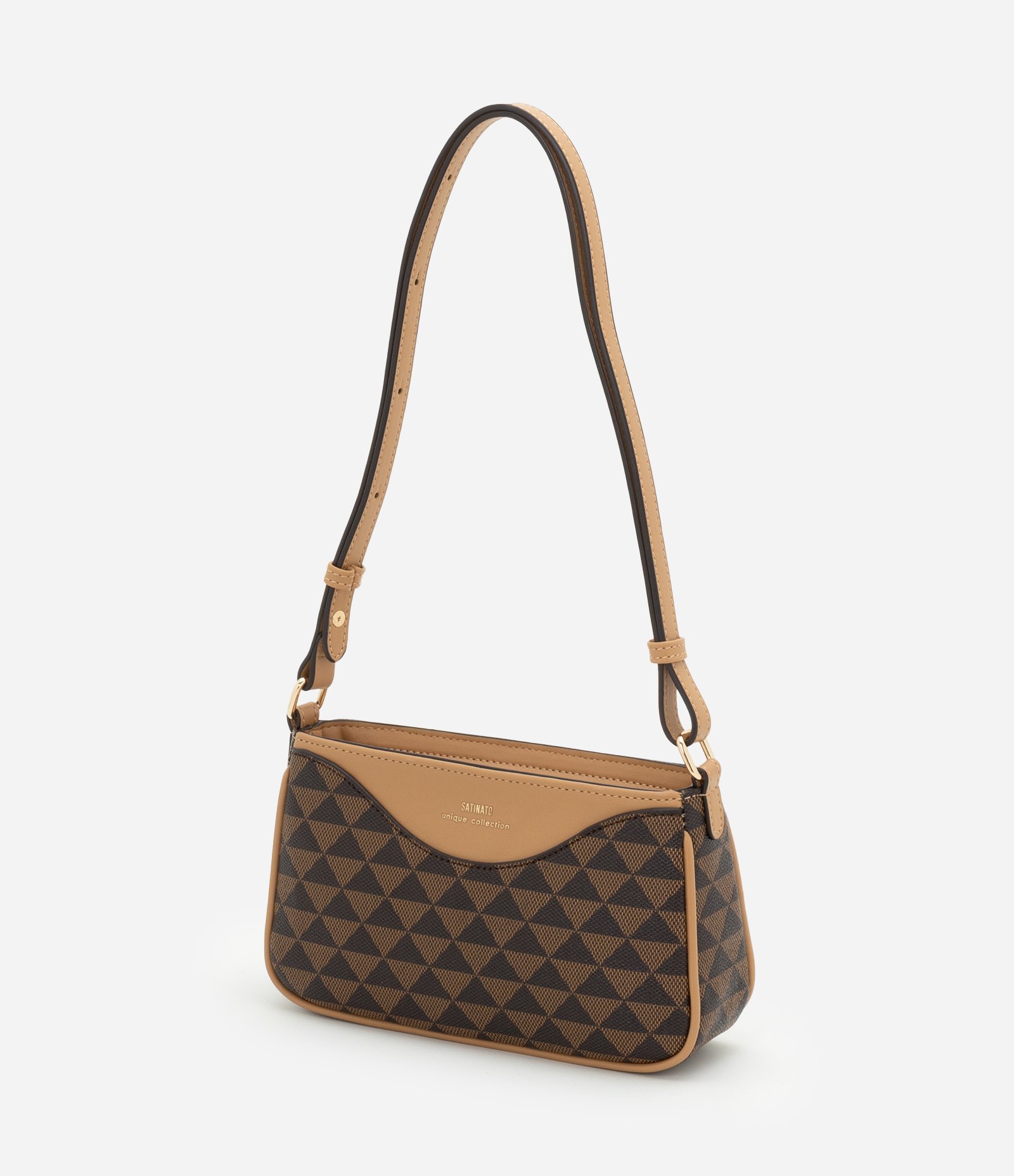 Bolsa Baguete Pequena com Estampa Geométrica Marrom 7