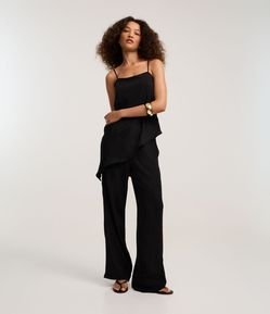 Calça Reta em Airflow com Elástico e Amarração no Cós