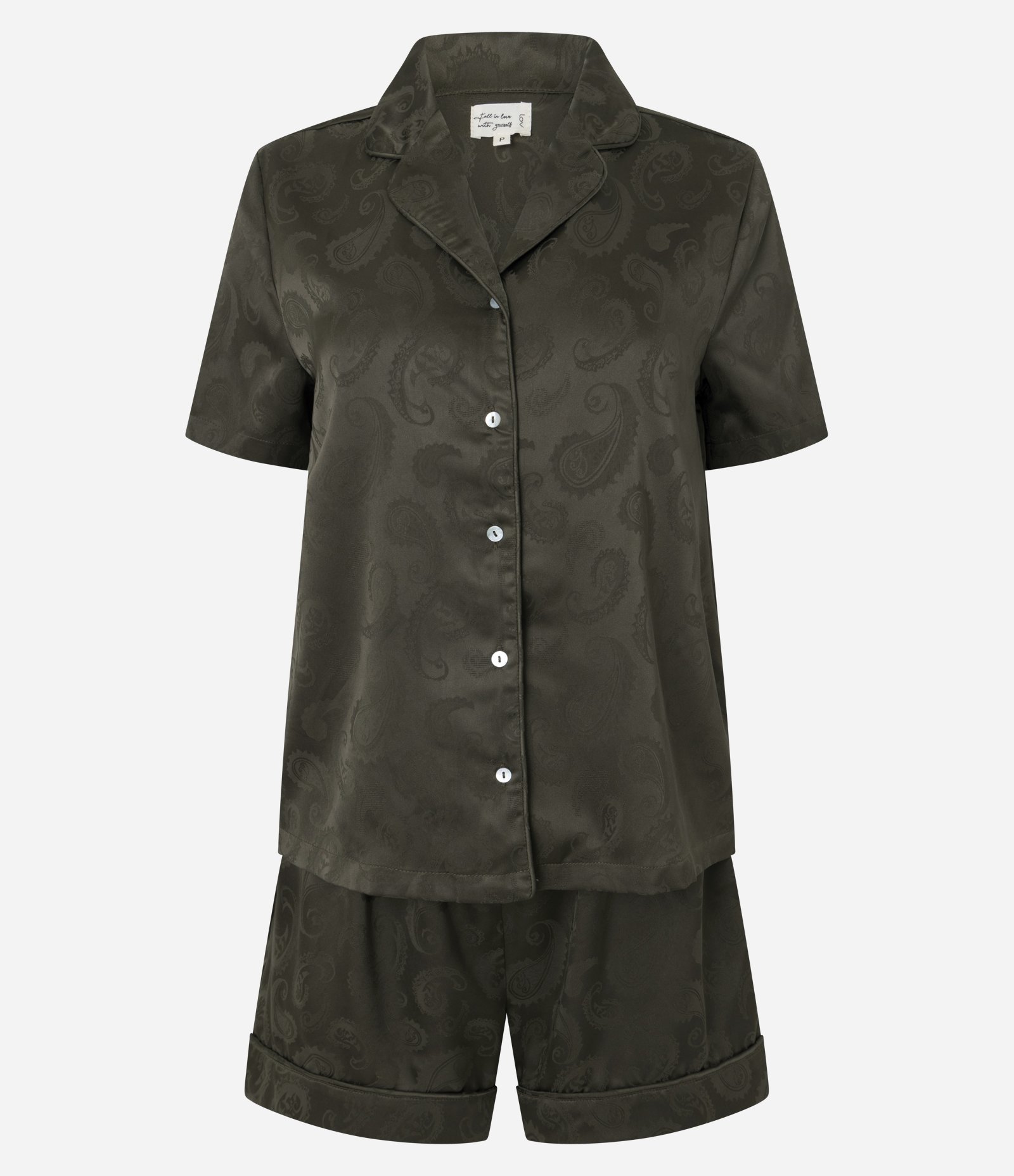 Pijama Short Doll Americano em Cetim com Estampa Paisley Verde 1