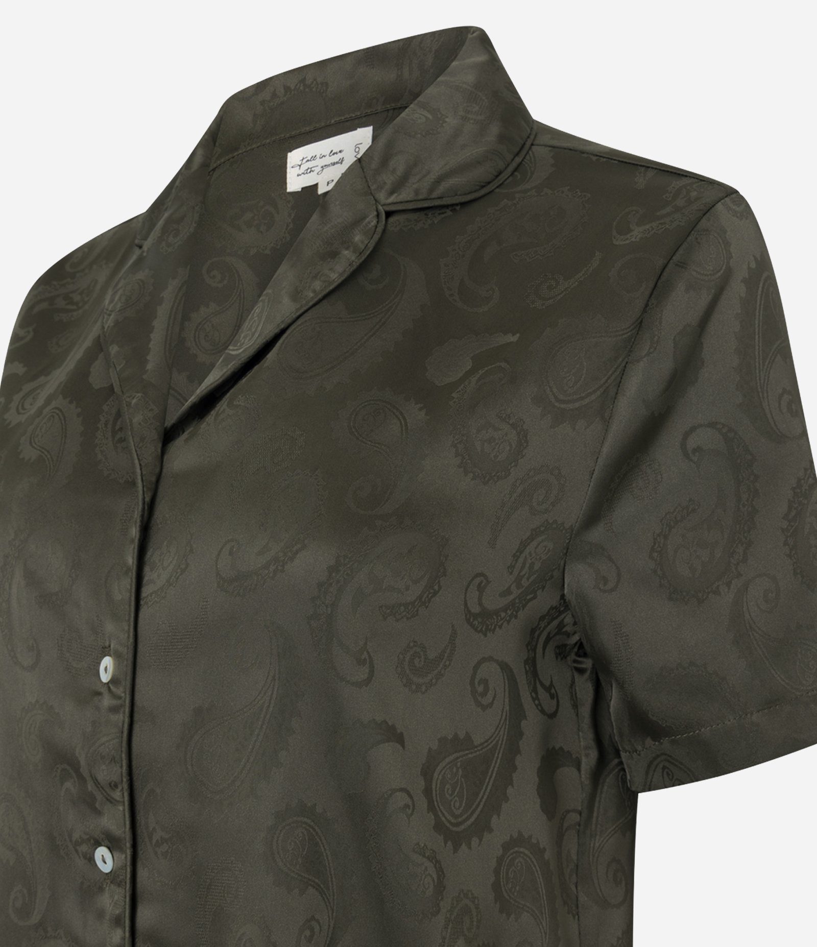 Pijama Short Doll Americano em Cetim com Estampa Paisley Verde 2