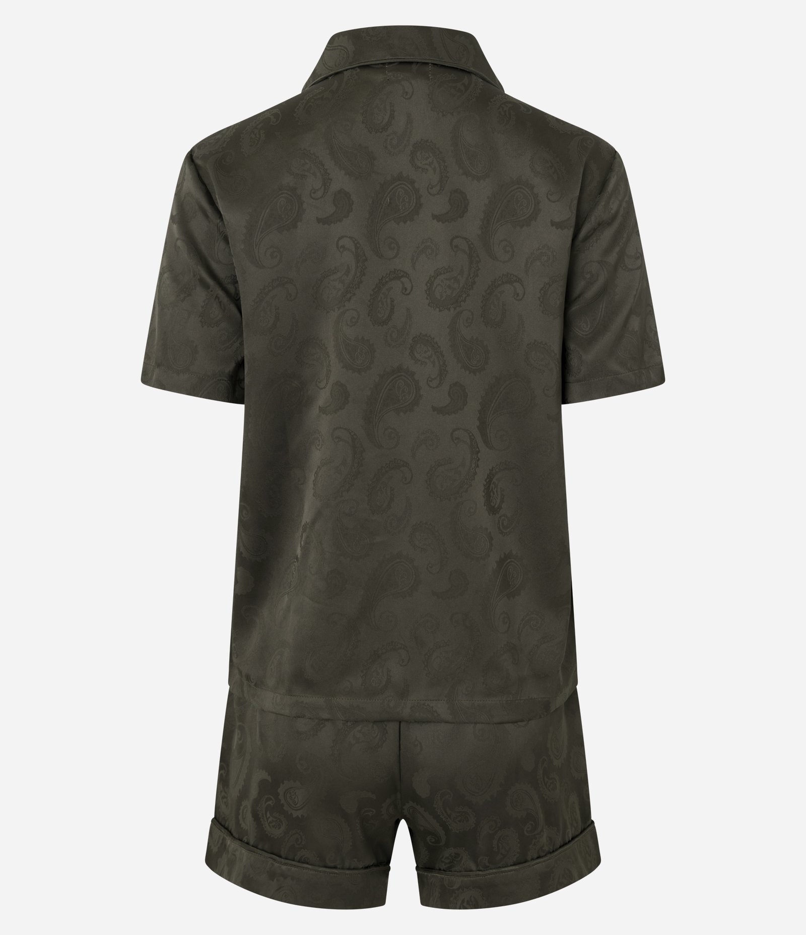 Pijama Short Doll Americano em Cetim com Estampa Paisley Verde 3