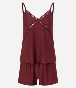 Pijama Short Doll em Microfibra com Alça Fina e Detalhes Aviamento