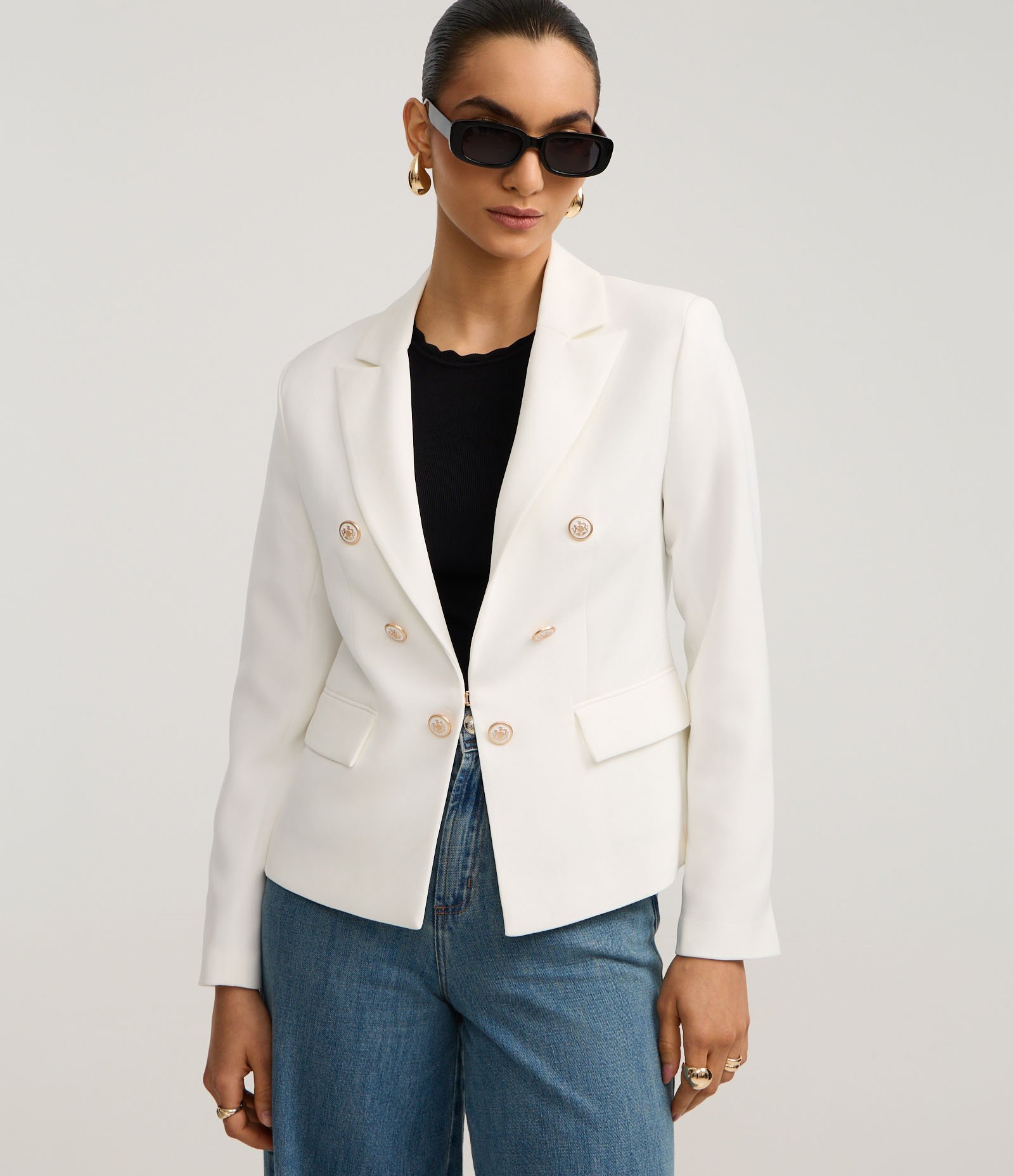 Blazer Slim Alfaiatado com Botões Diferenciados Off White 4