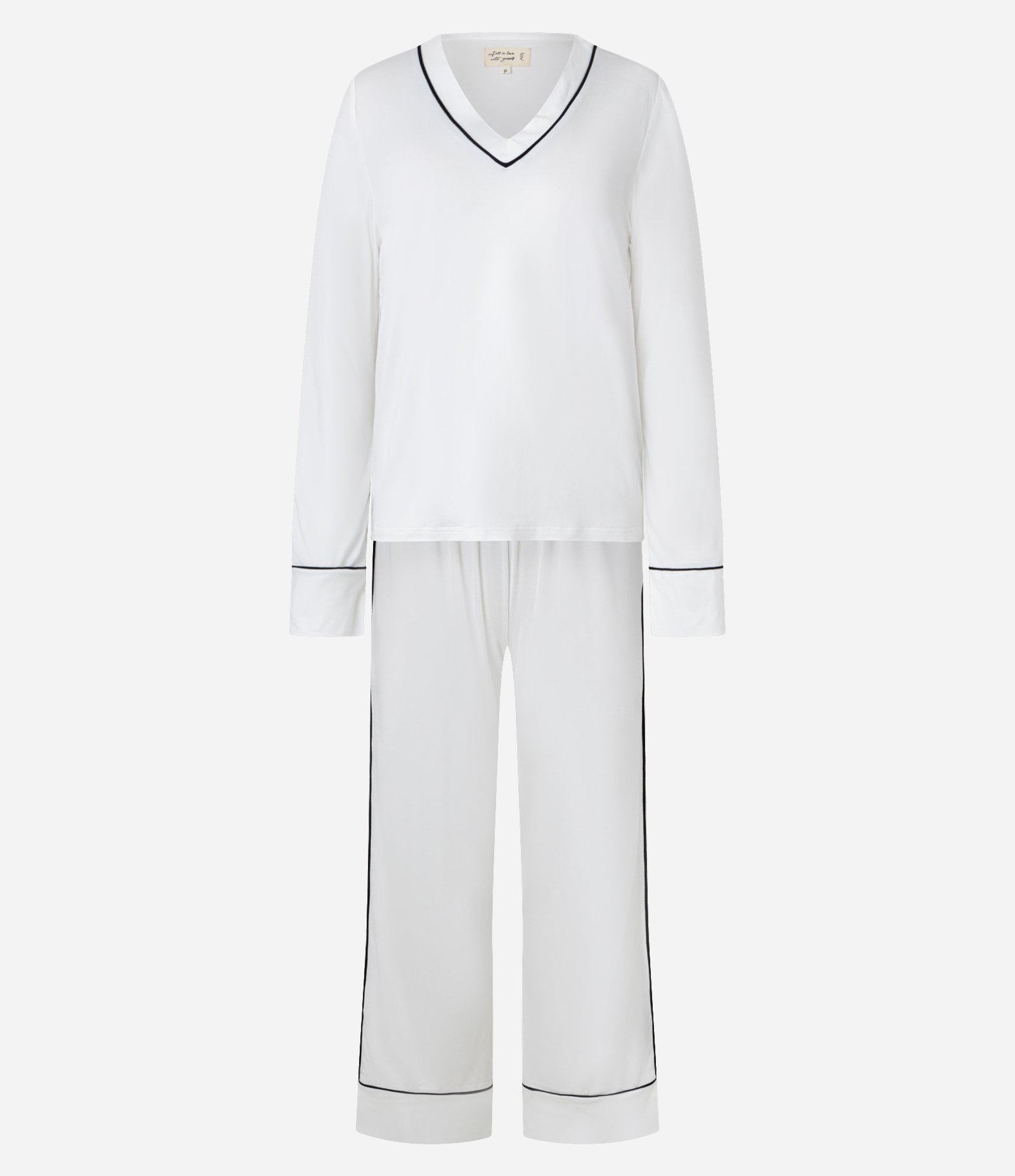 Pijama Longo Toque Suave com Viés Contrastantes Branco 1