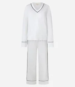 Pijama Longo Toque Suave com Viés Contrastantes