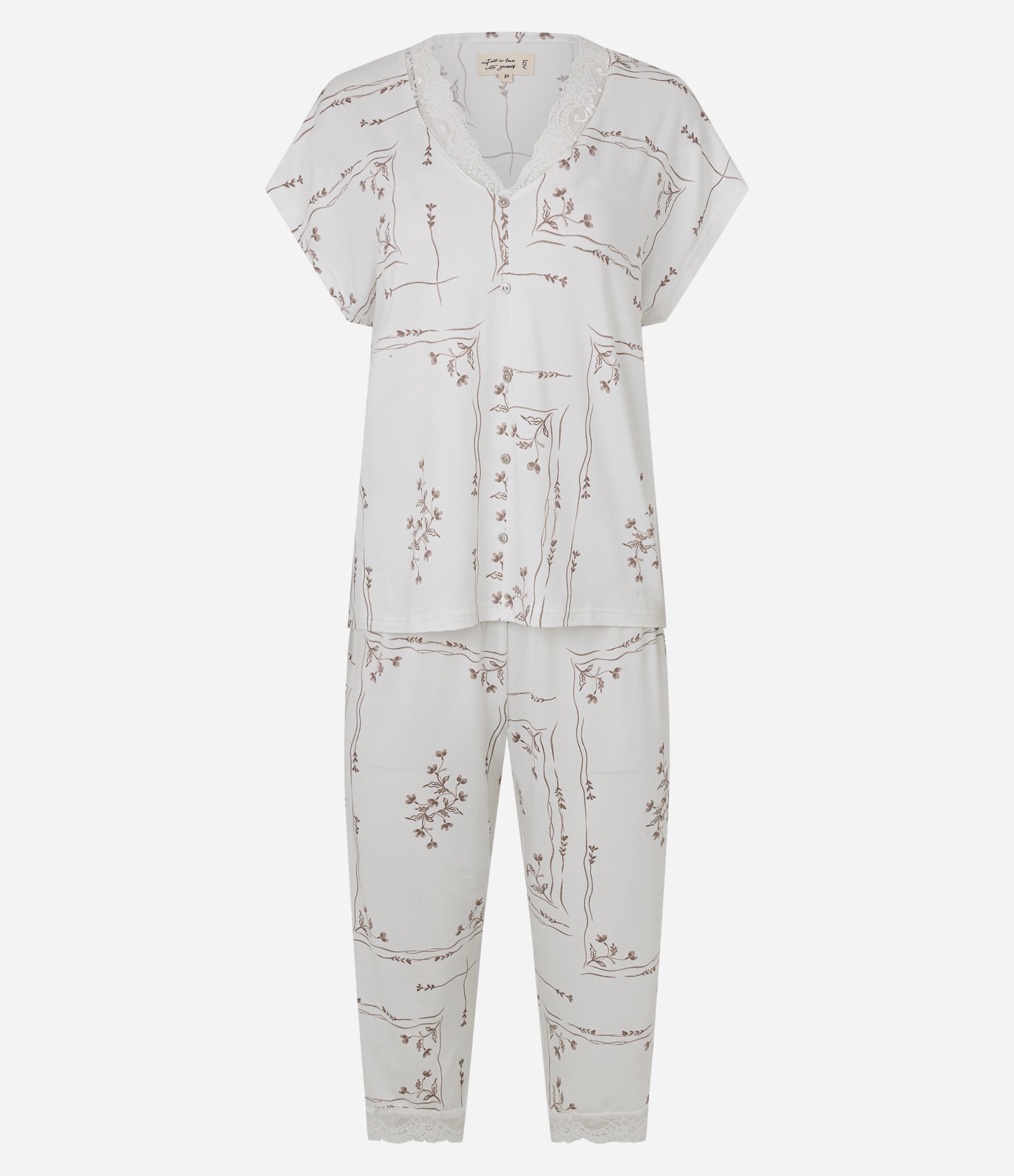 Pijama Capri Peach Touch com Renda e Estampa Floral Branco 5